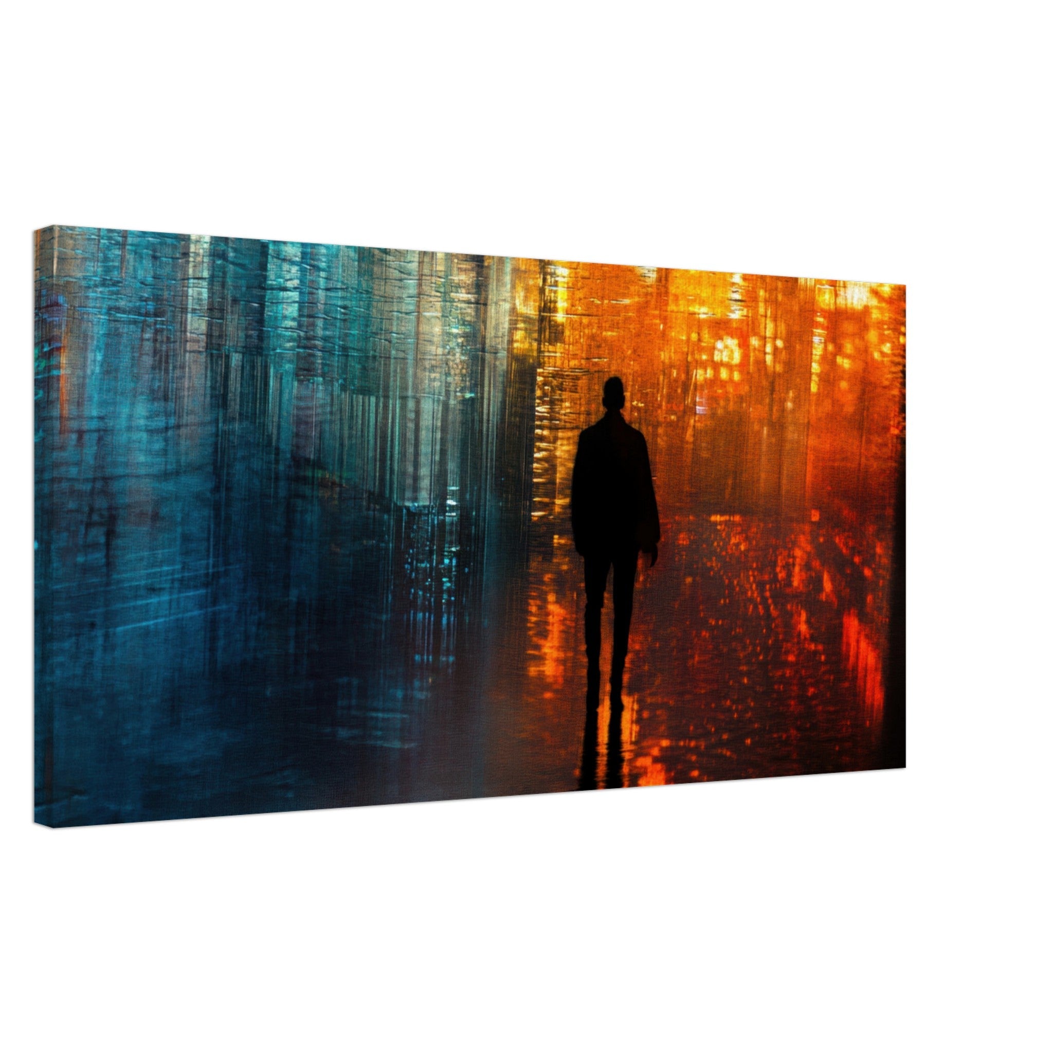 Canvas Landscape - A lonely figure walks the rain - drenched streets - Ai Art Force