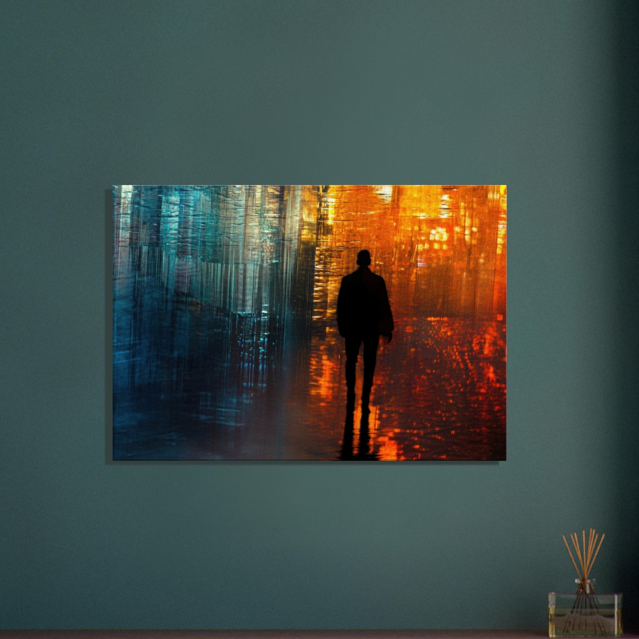 Canvas Landscape - A lonely figure walks the rain - drenched streets - Ai Art Force