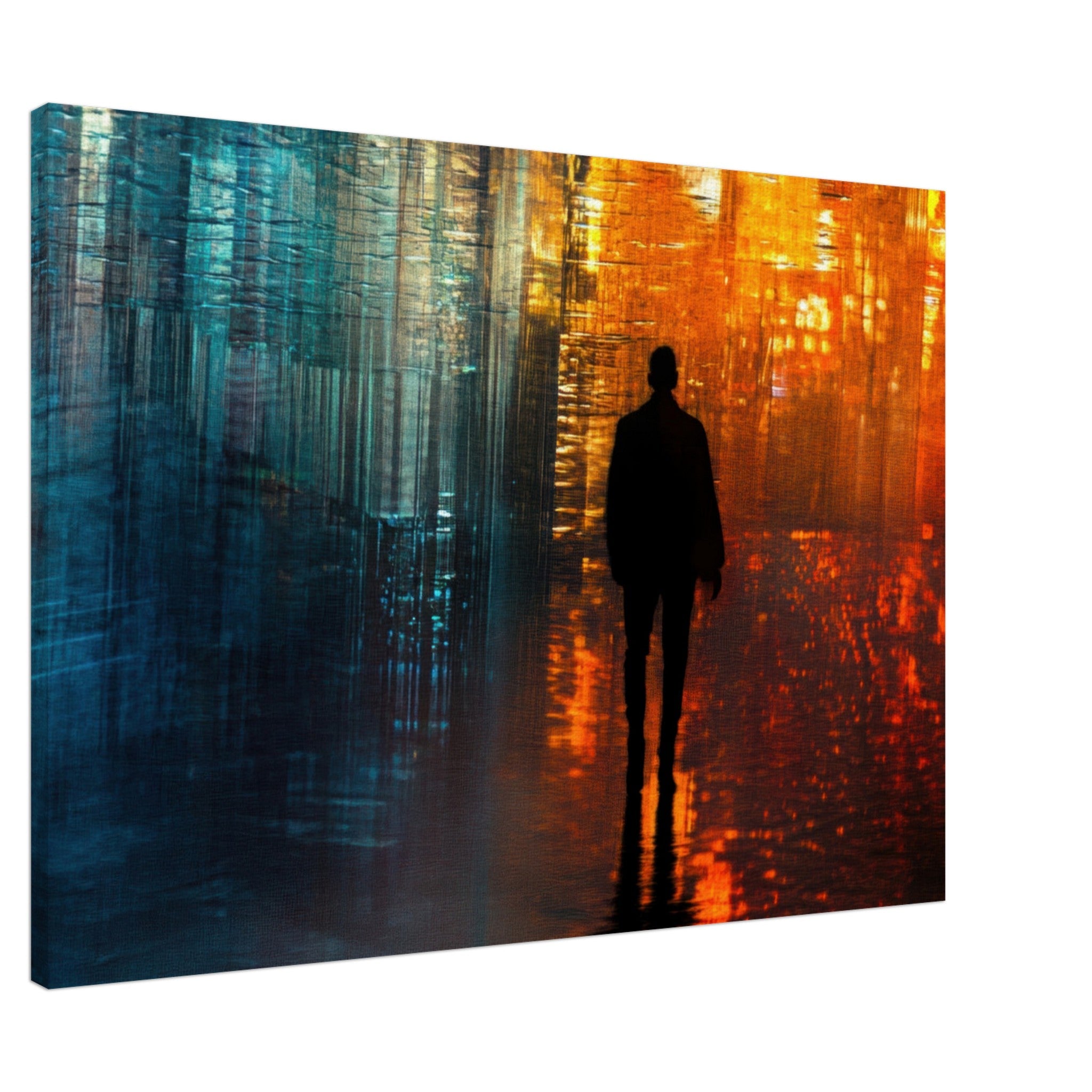 Canvas Landscape - A lonely figure walks the rain - drenched streets - Ai Art Force