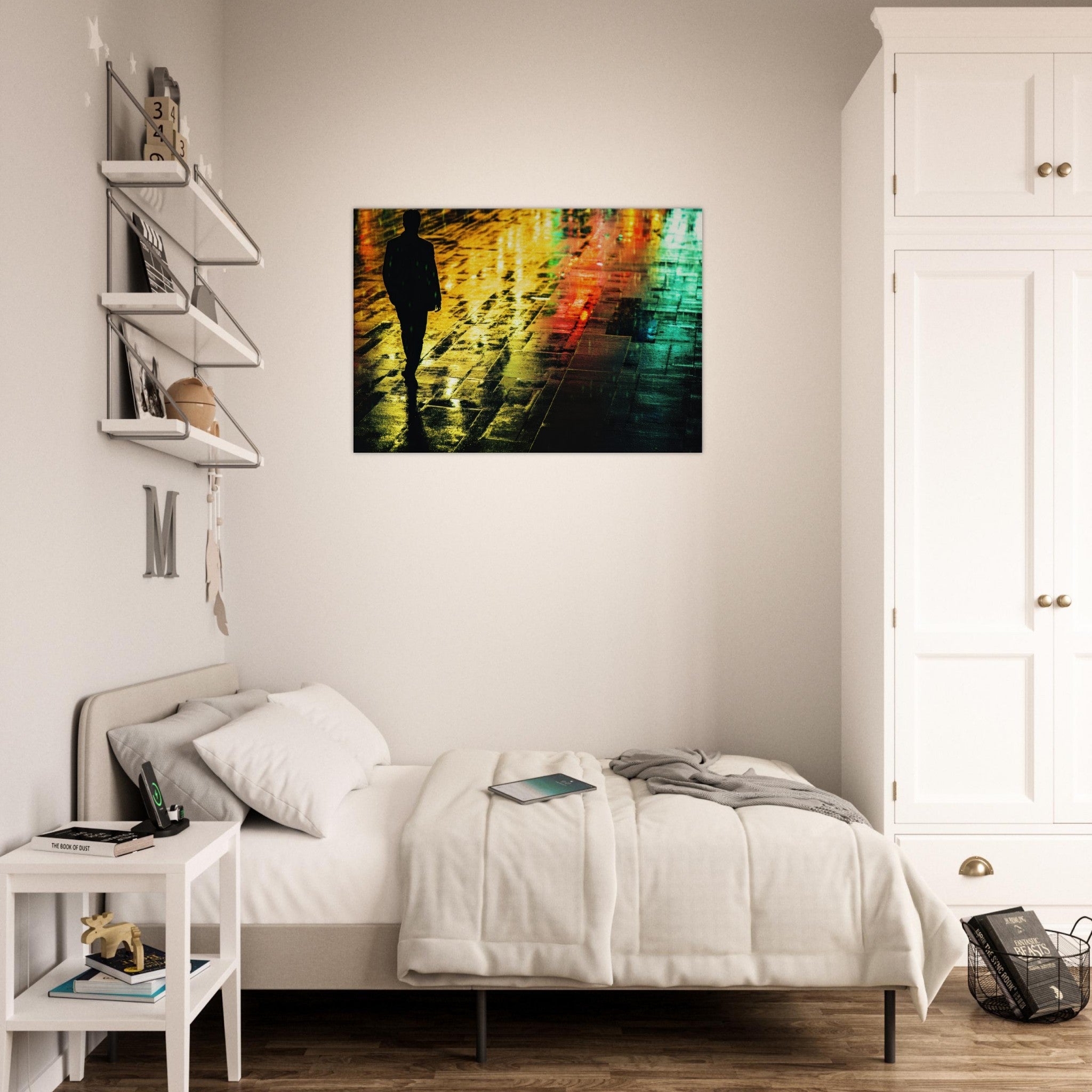 Canvas Landscape - A man walks alone in the pouring rain his figure 2 - Shop Ai Art WebShop - Digital Art online Store