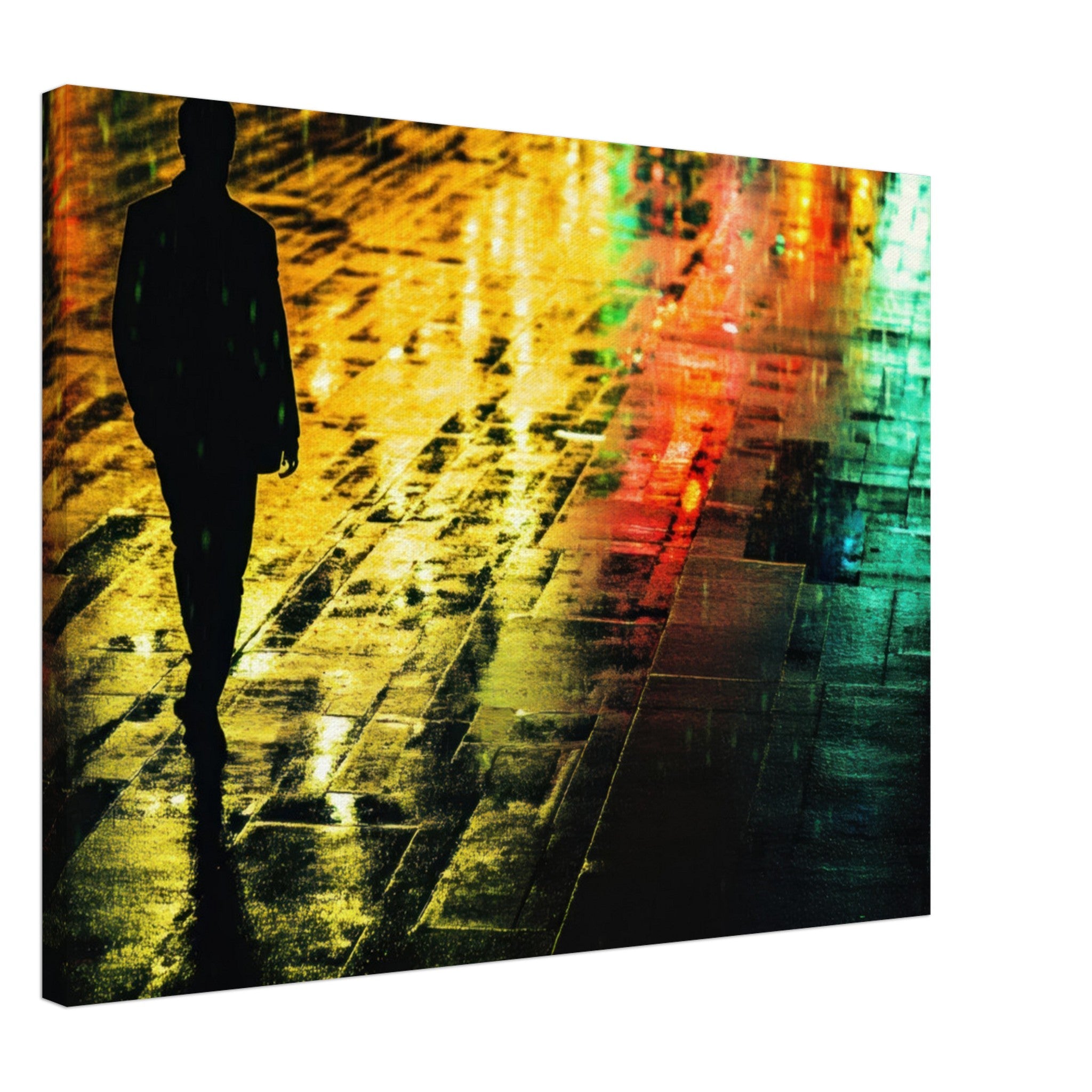 Canvas Landscape - A man walks alone in the pouring rain his figure 2 - Shop Ai Art WebShop - Digital Art online Store
