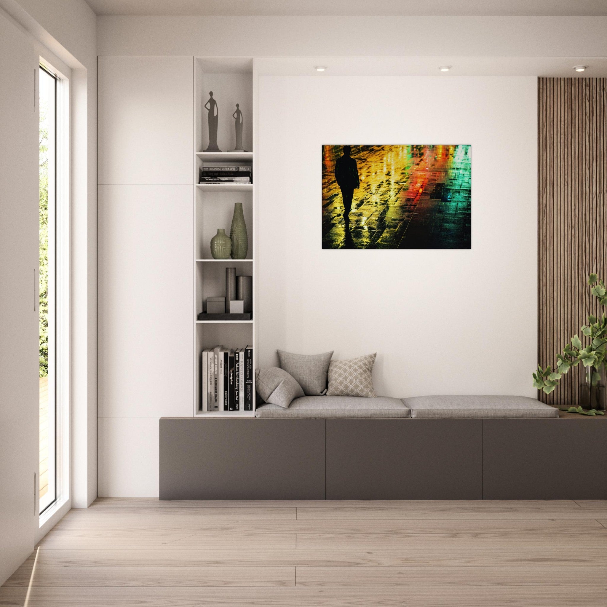 Canvas Landscape - A man walks alone in the pouring rain his figure 2 - Shop Ai Art WebShop - Digital Art online Store