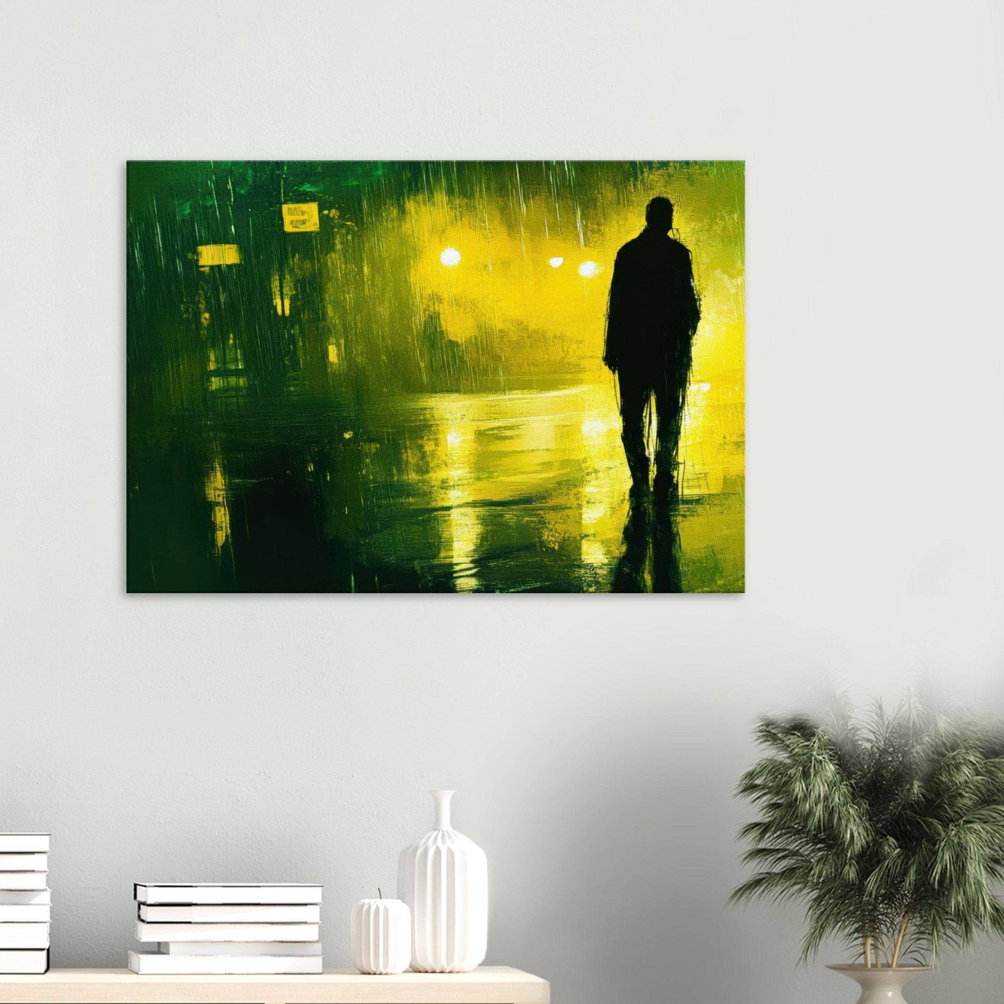 Canvas Landscape - A man walks alone in the pouring rain his figure 3 - Ai Art Force
