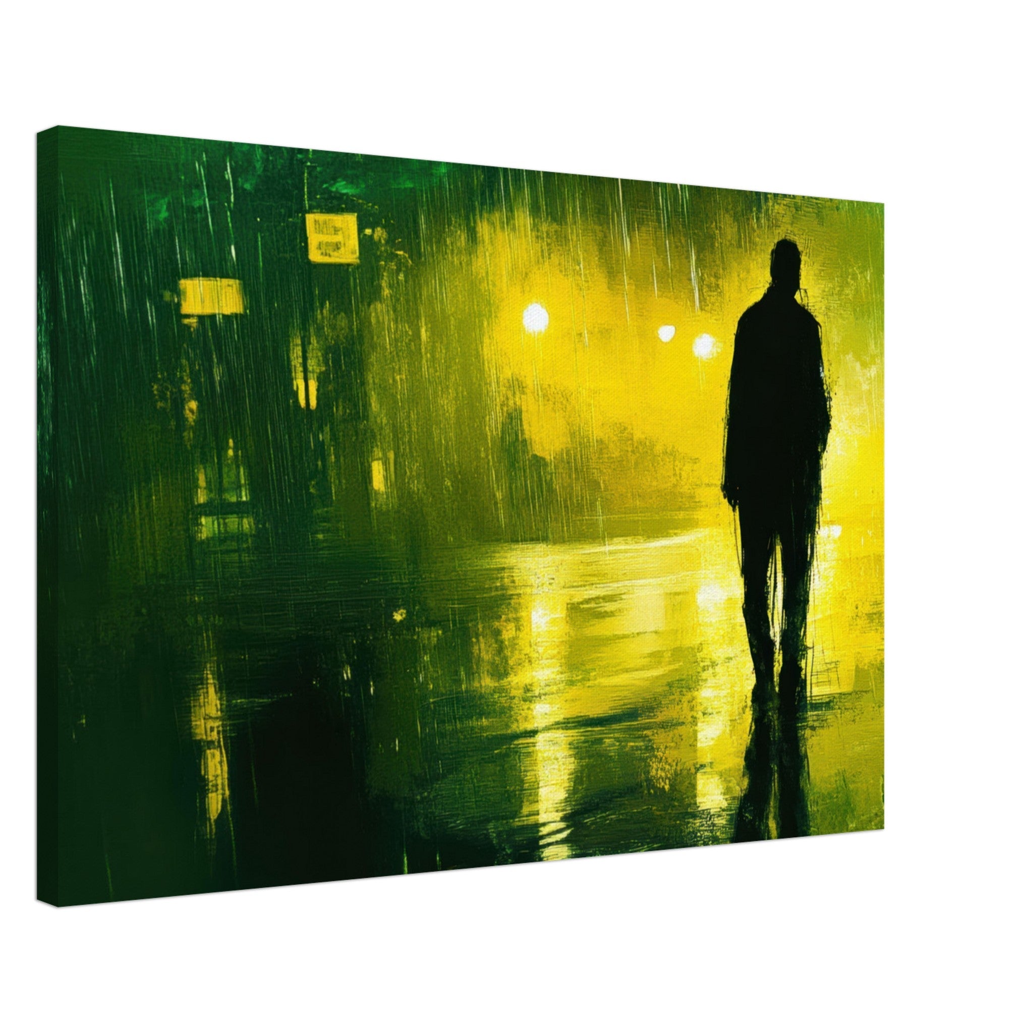 Canvas Landscape - A man walks alone in the pouring rain his figure 3 - Ai Art Force