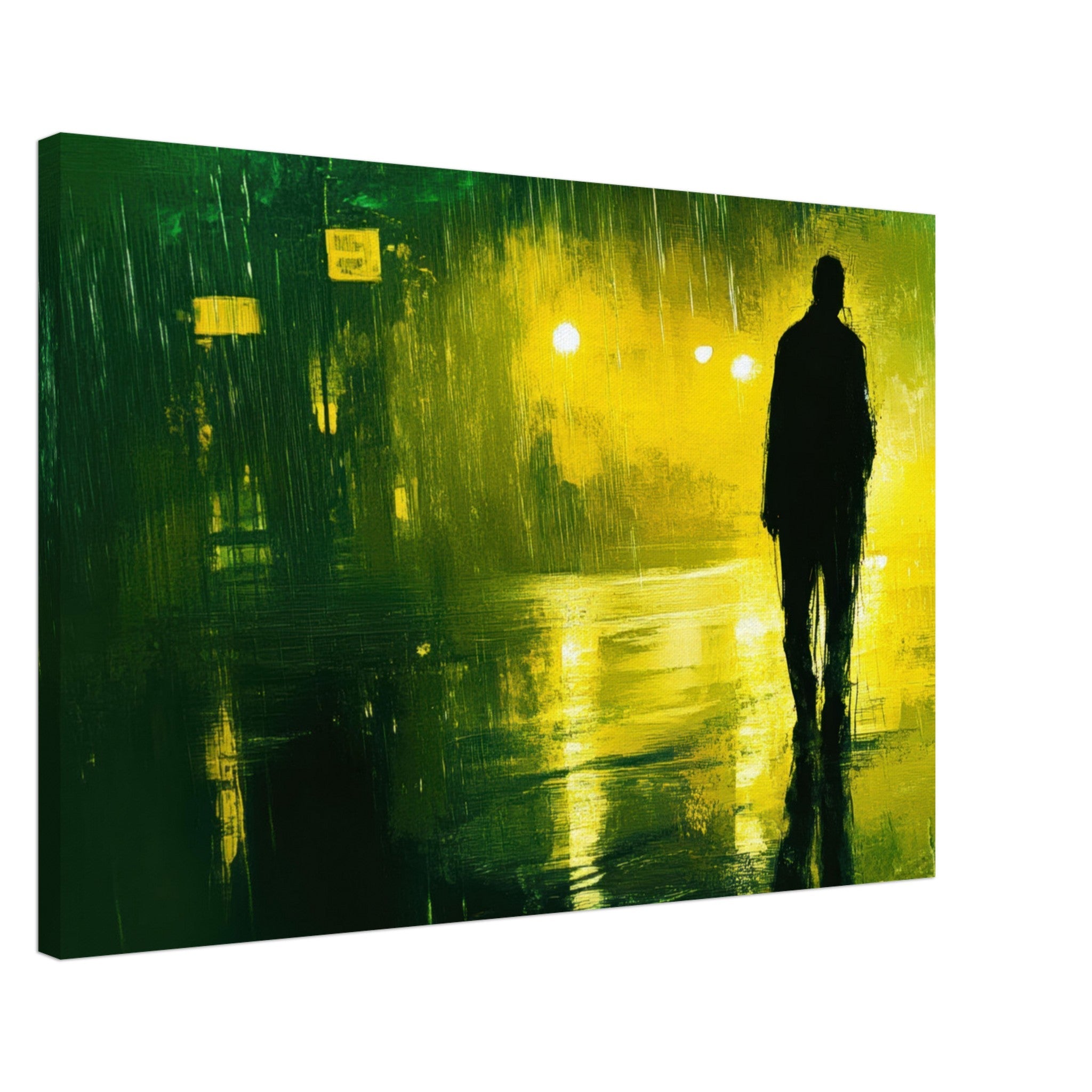 Canvas Landscape - A man walks alone in the pouring rain his figure 3 - Ai Art Force