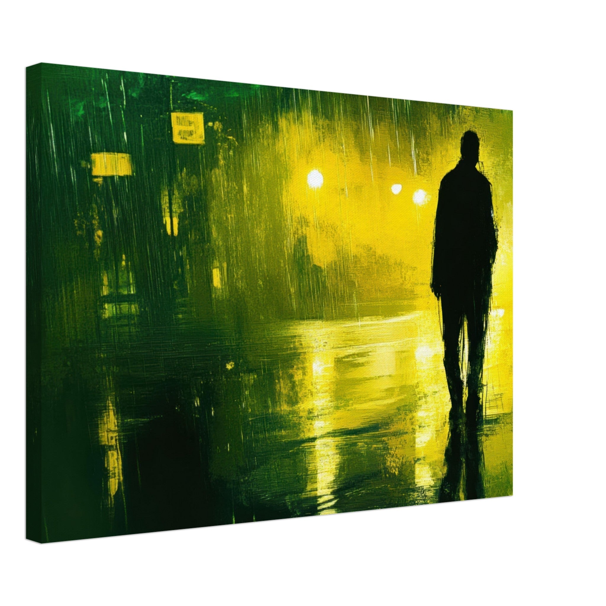 Canvas Landscape - A man walks alone in the pouring rain his figure 3 - Ai Art Force