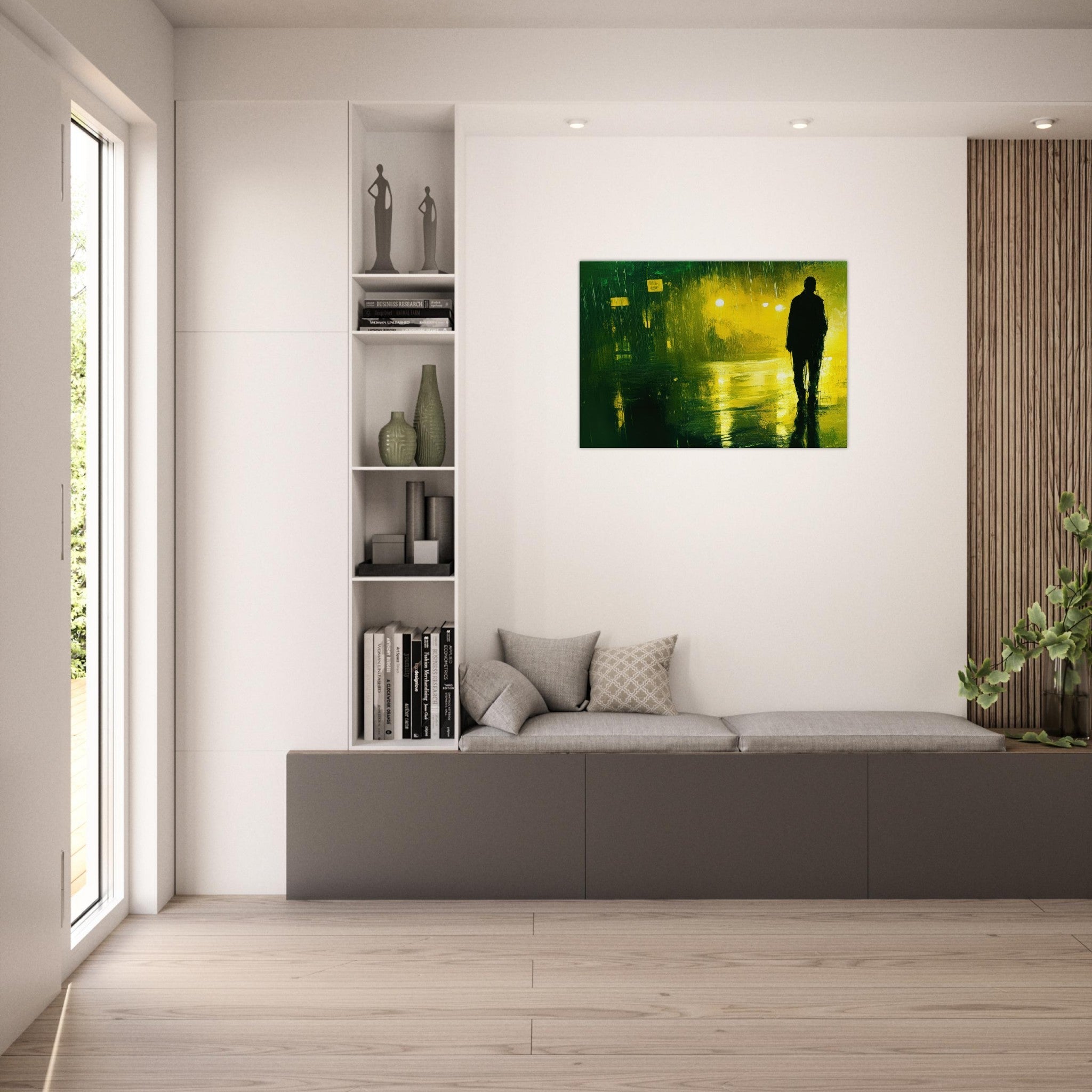Canvas Landscape - A man walks alone in the pouring rain his figure 3 - Ai Art Force