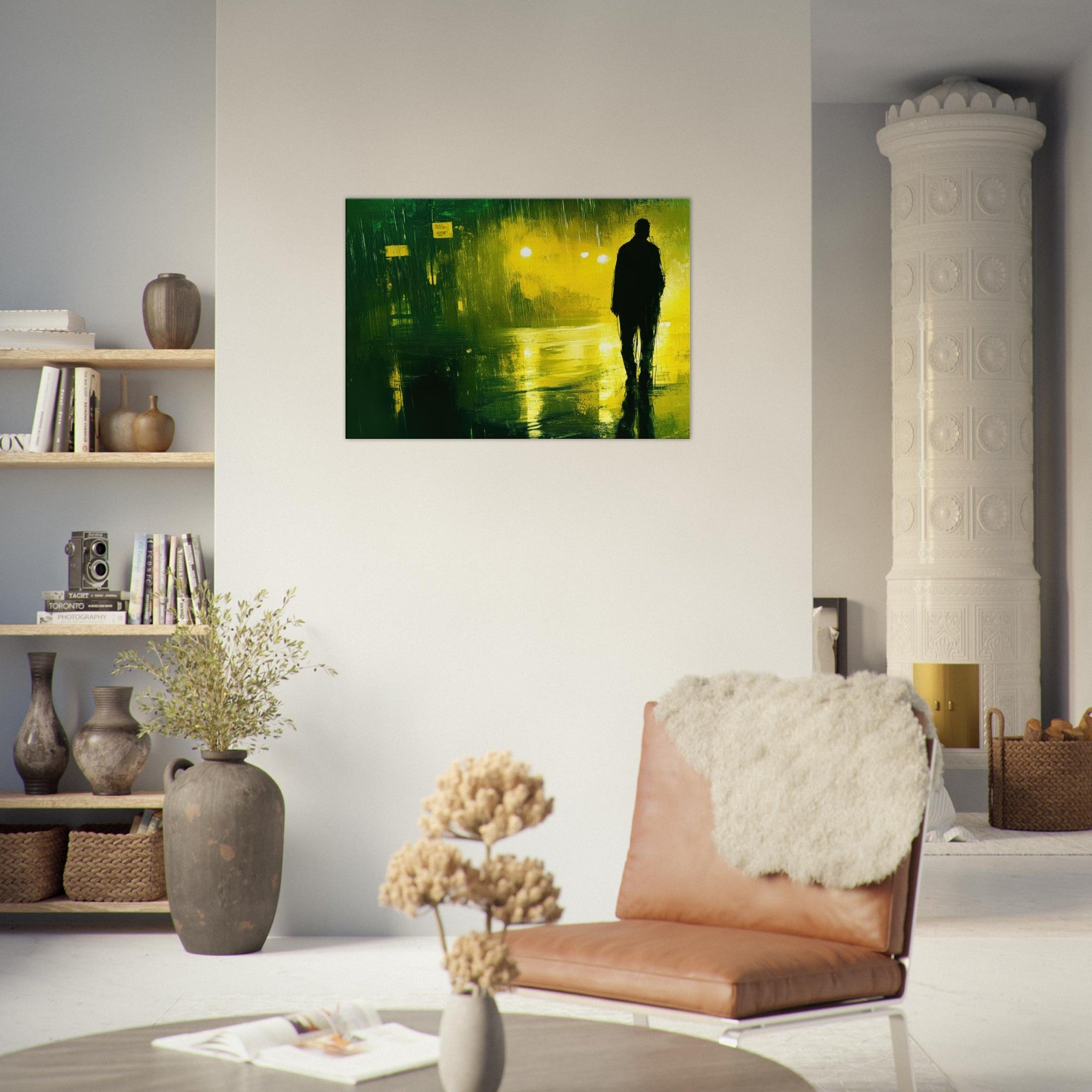 Canvas Landscape - A man walks alone in the pouring rain his figure 3 - Ai Art Force