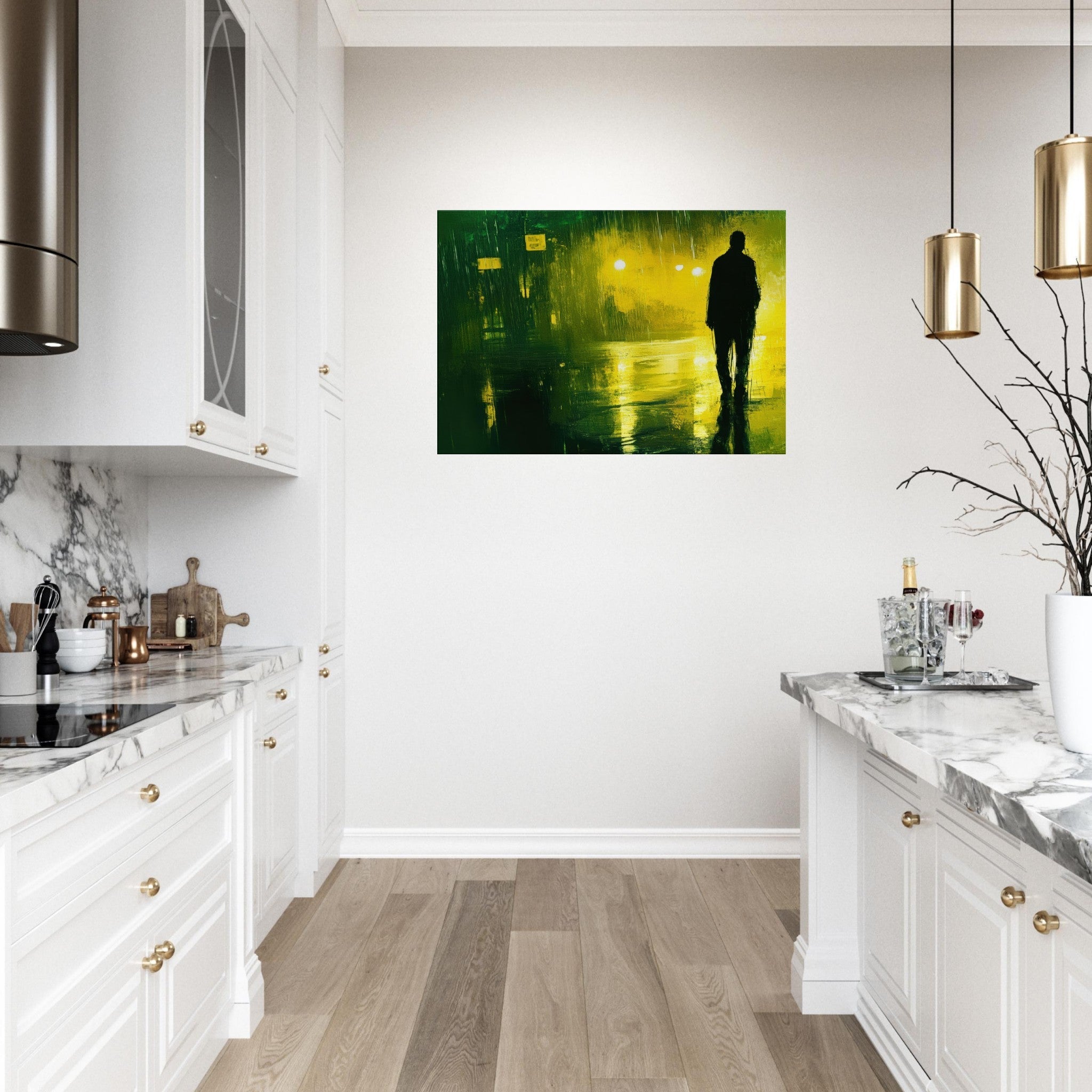 Canvas Landscape - A man walks alone in the pouring rain his figure 3 - Ai Art Force