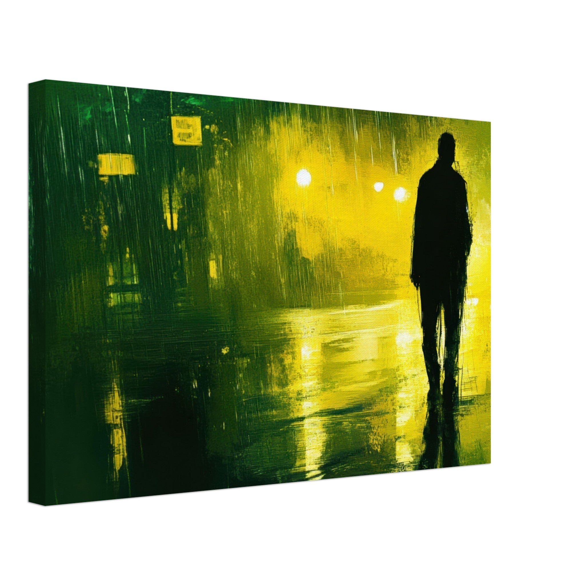 Canvas Landscape - A man walks alone in the pouring rain his figure 3 - Ai Art Force