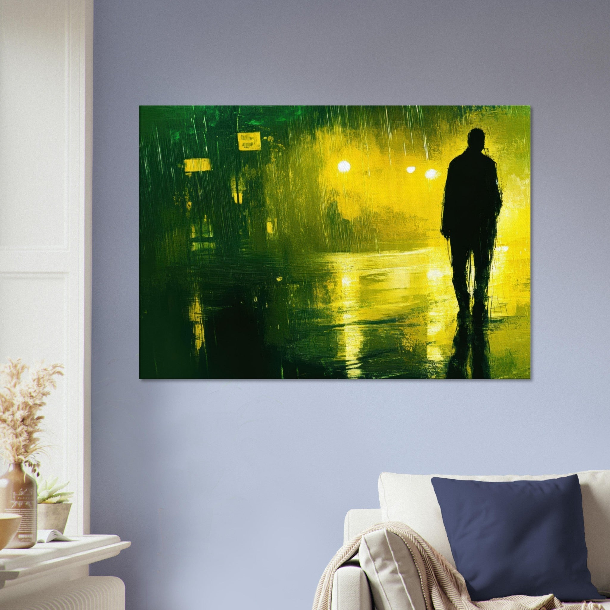 Canvas Landscape - A man walks alone in the pouring rain his figure 3 - Ai Art Force