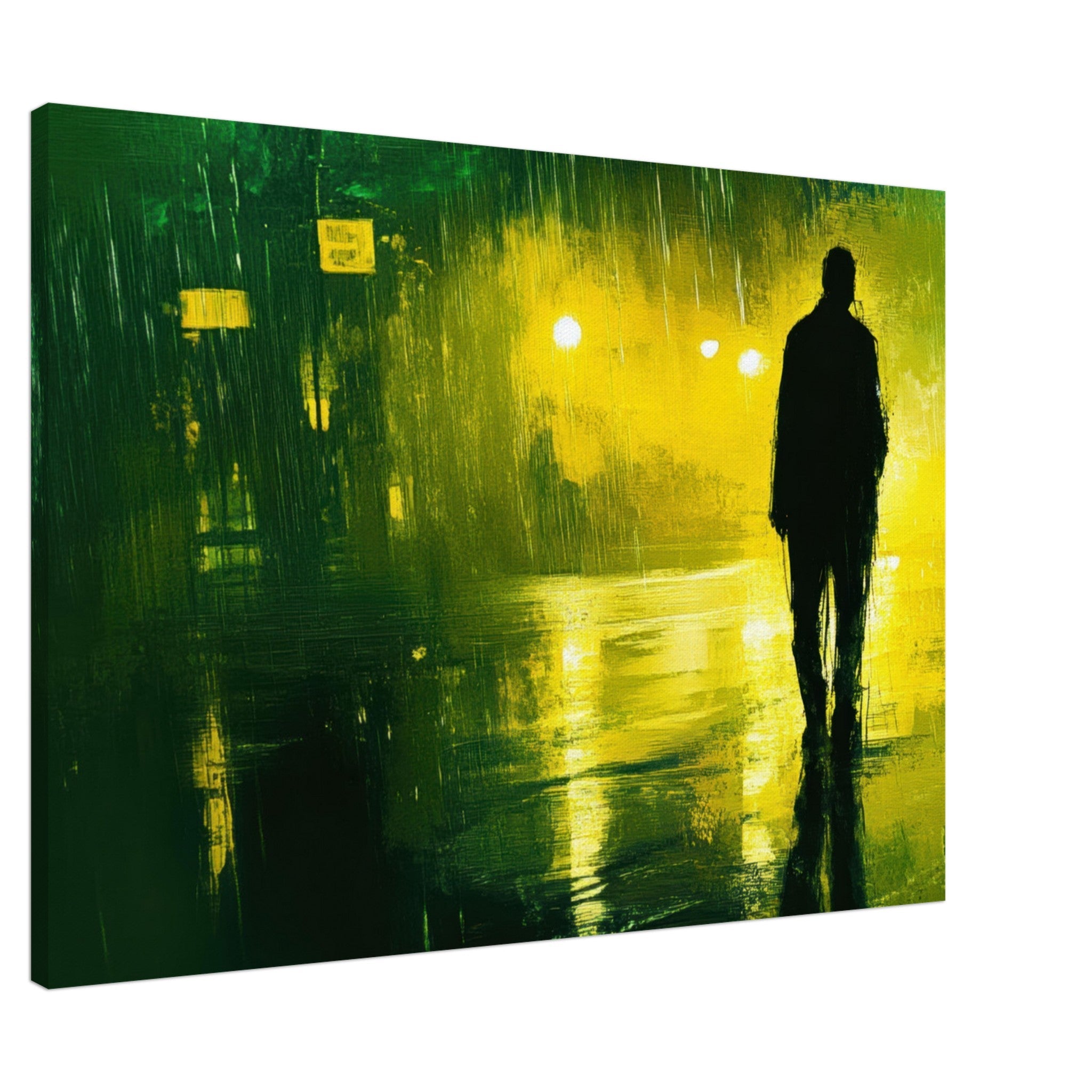 Canvas Landscape - A man walks alone in the pouring rain his figure 3 - Ai Art Force