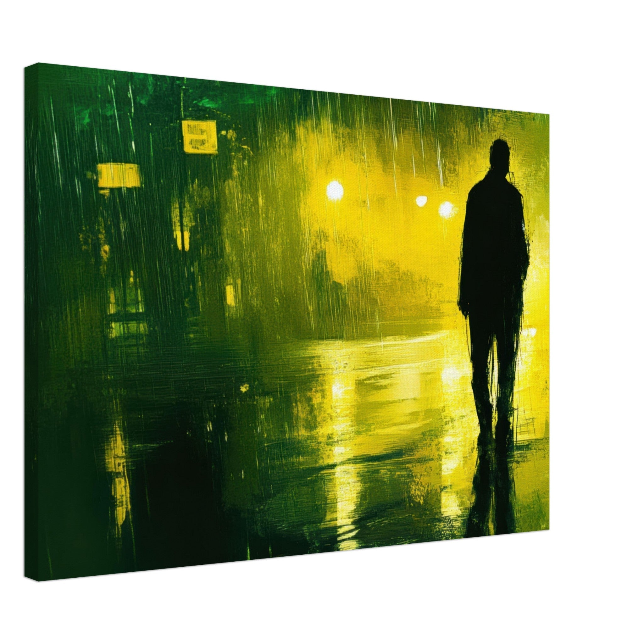 Canvas Landscape - A man walks alone in the pouring rain his figure 3 - Ai Art Force