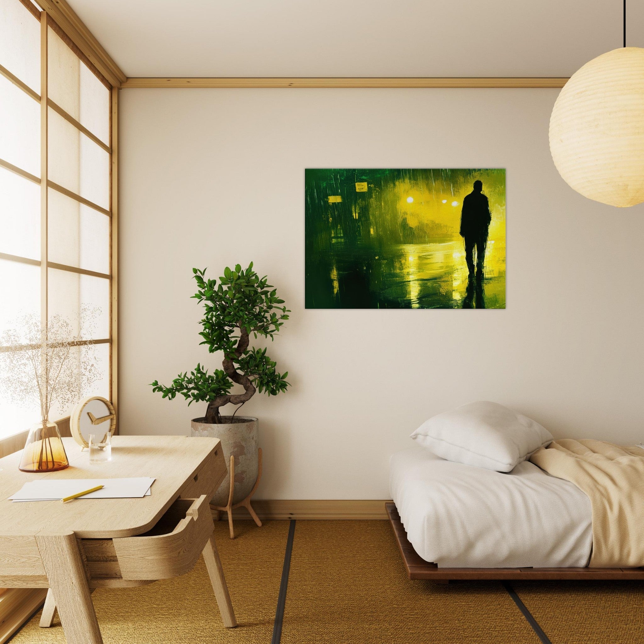 Canvas Landscape - A man walks alone in the pouring rain his figure 3 - Ai Art Force