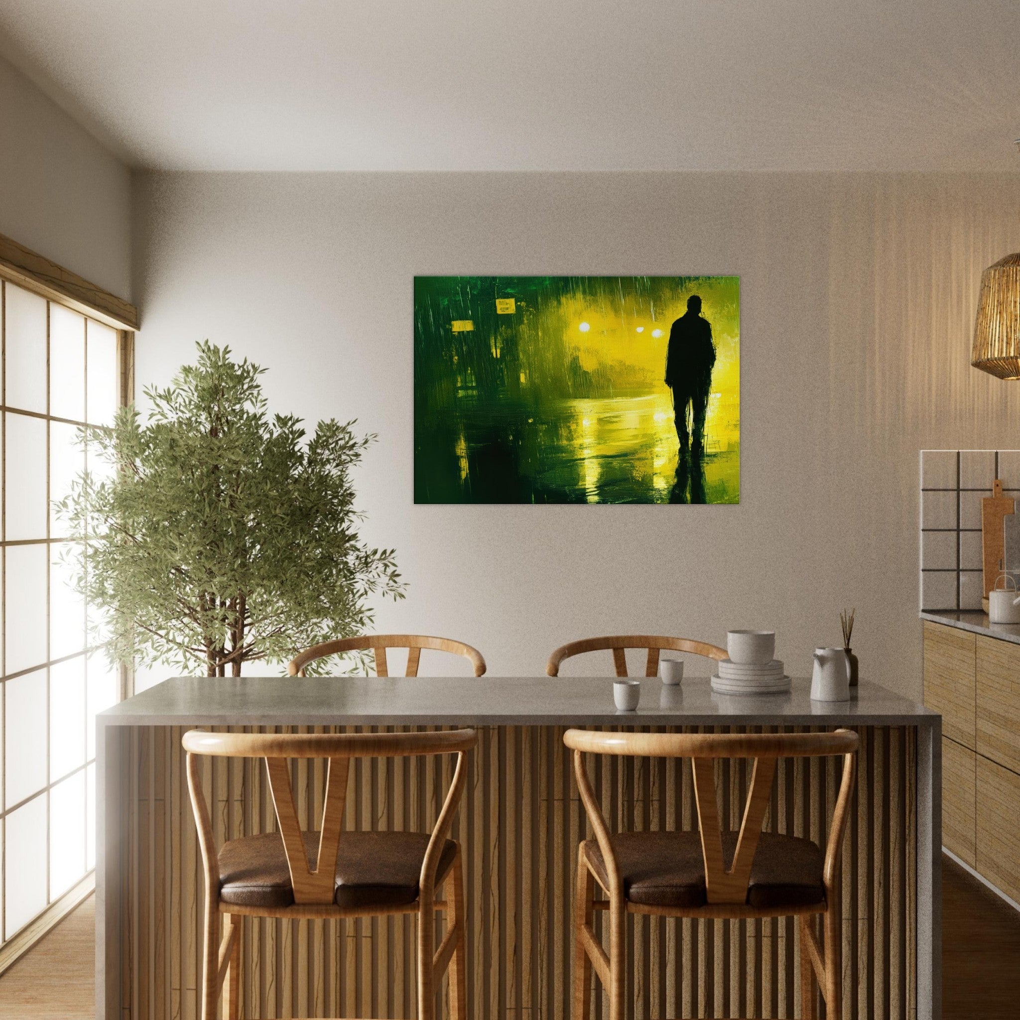 Canvas Landscape - A man walks alone in the pouring rain his figure 3 - Ai Art Force