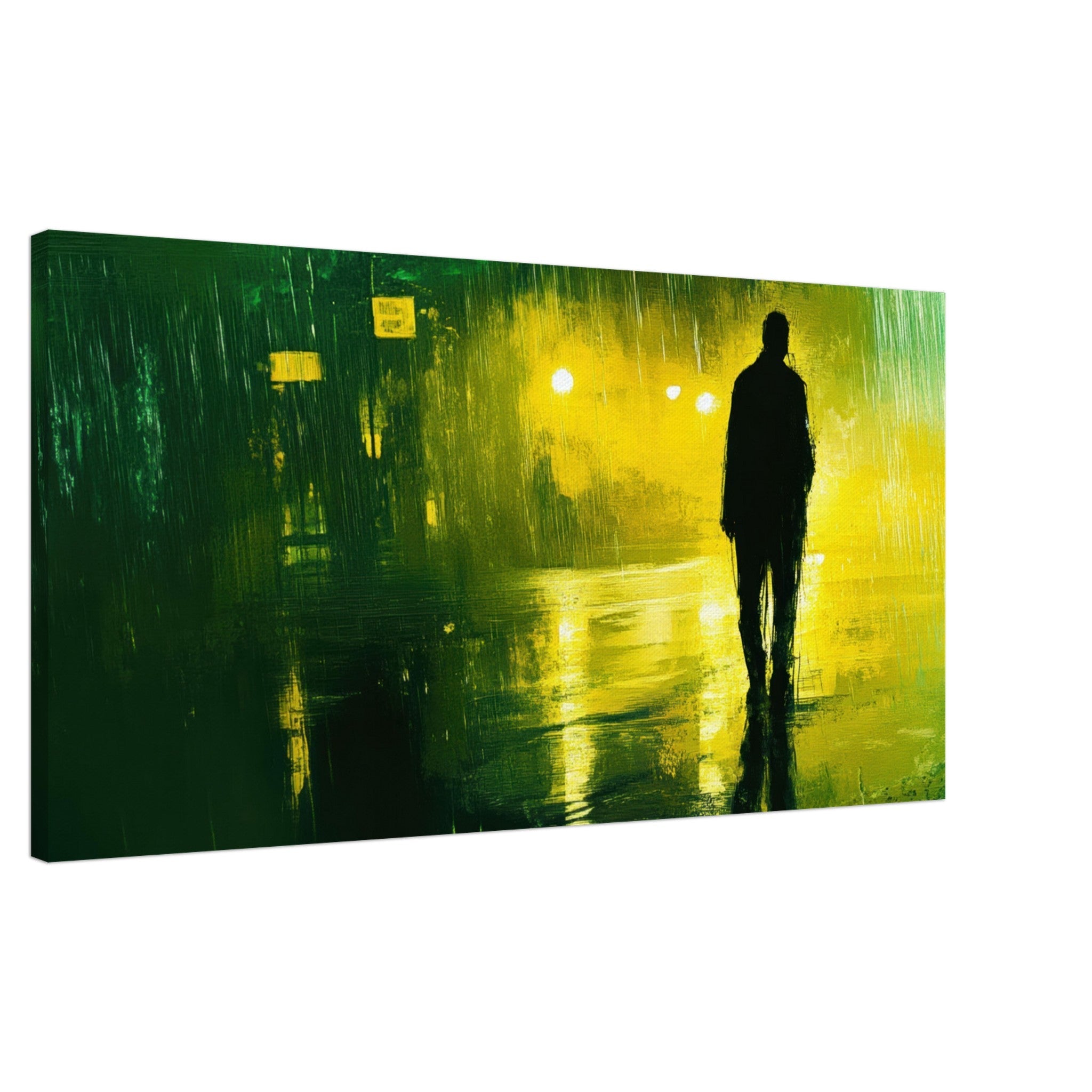 Canvas Landscape - A man walks alone in the pouring rain his figure 3 - Ai Art Force