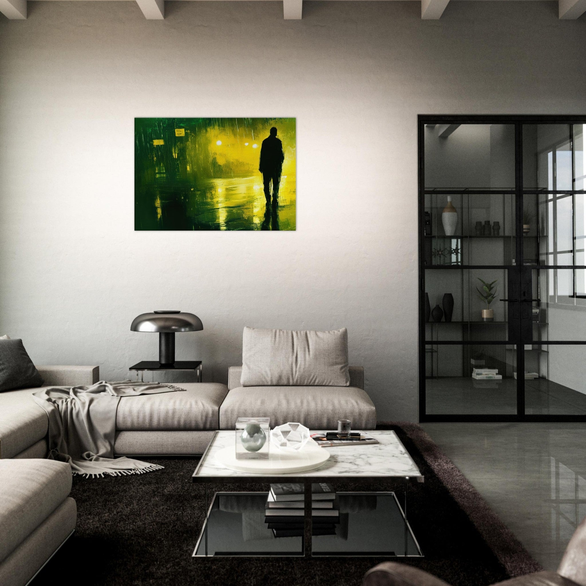 Canvas Landscape - A man walks alone in the pouring rain his figure 3 - Ai Art Force