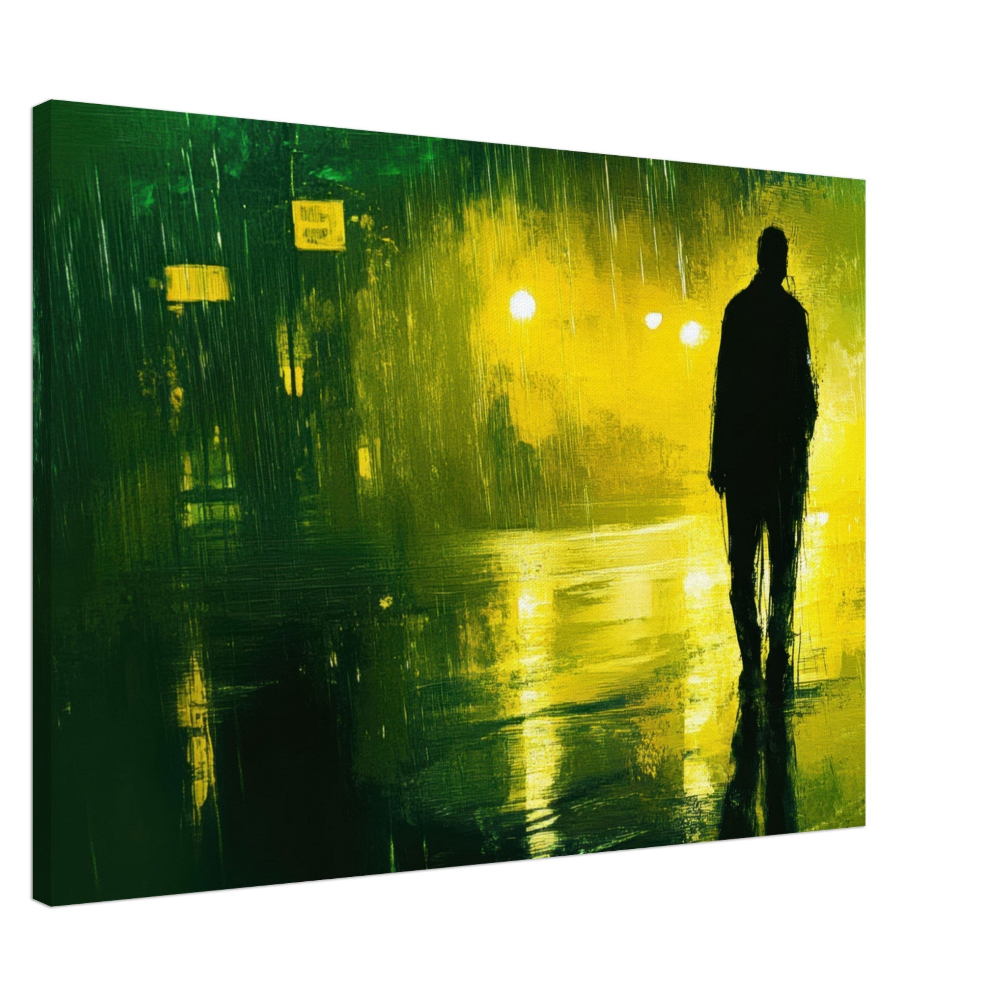 Canvas Landscape - A man walks alone in the pouring rain his figure 3 - Ai Art Force