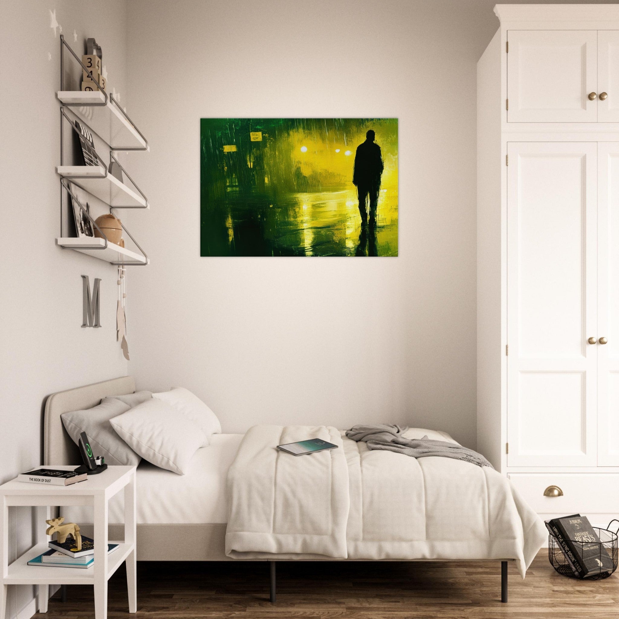 Canvas Landscape - A man walks alone in the pouring rain his figure 3 - Ai Art Force
