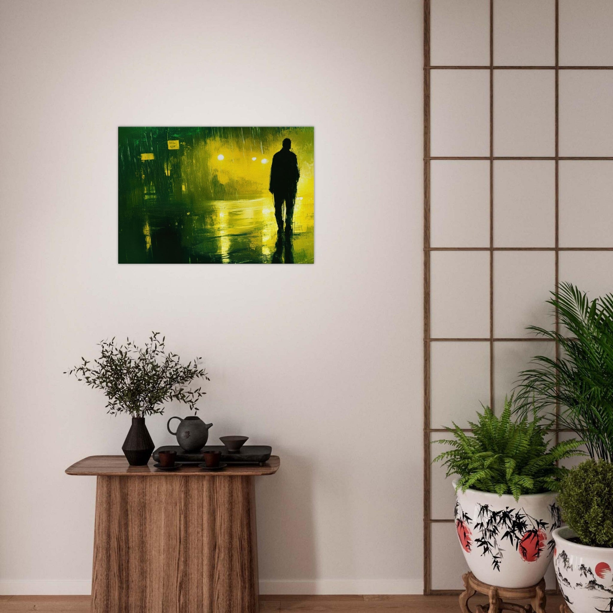 Canvas Landscape - A man walks alone in the pouring rain his figure 3 - Ai Art Force