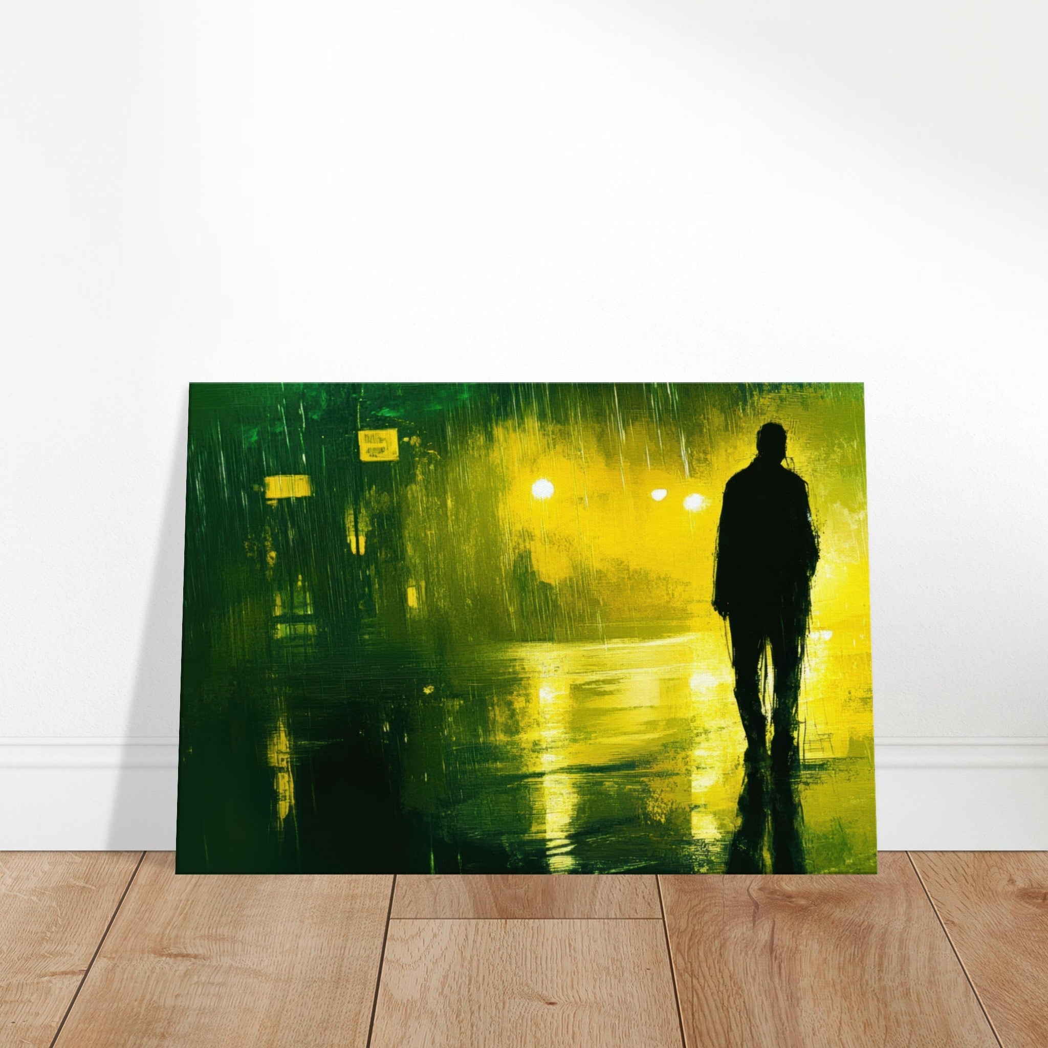 Canvas Landscape - A man walks alone in the pouring rain his figure 3 - Ai Art Force