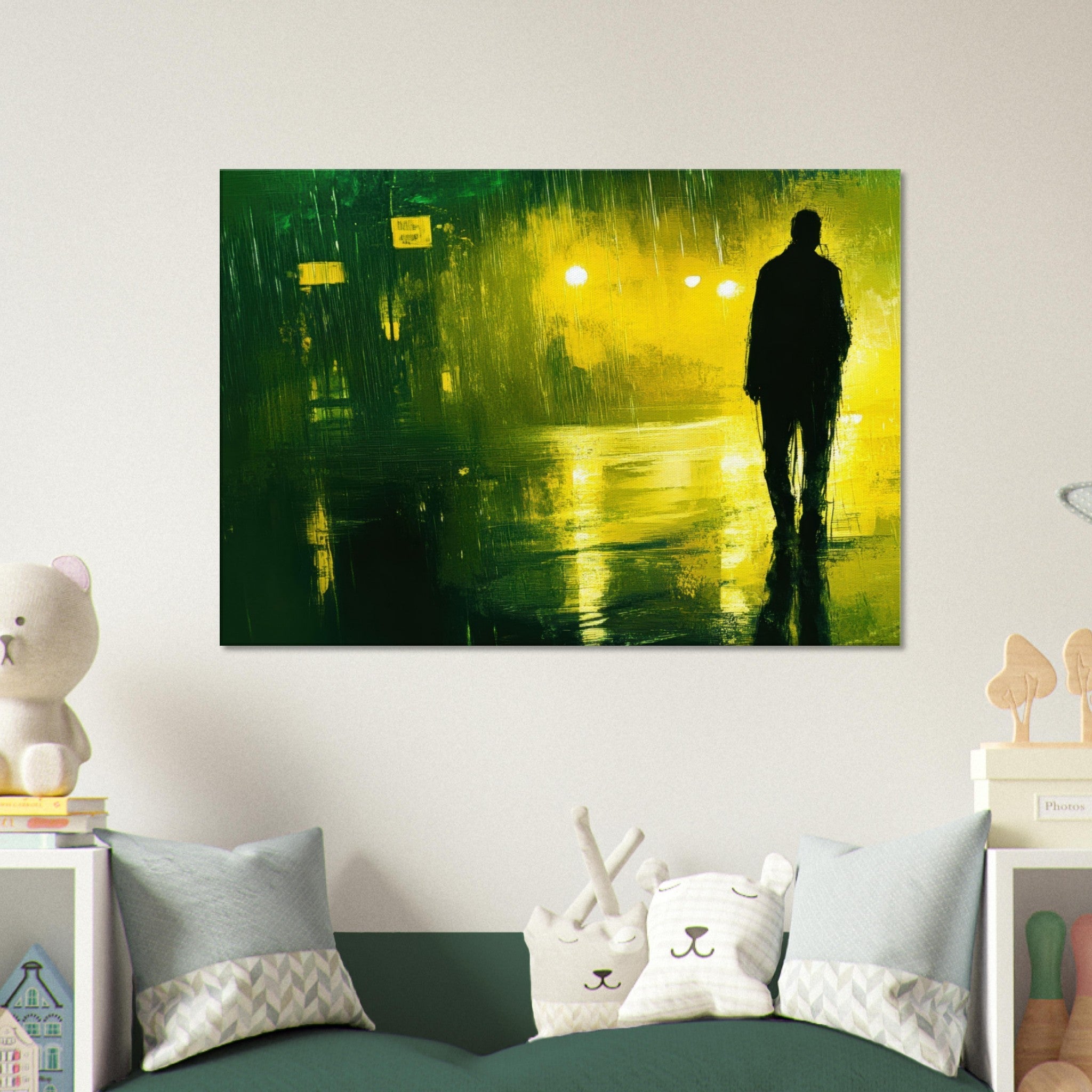 Canvas Landscape - A man walks alone in the pouring rain his figure 3 - Ai Art Force