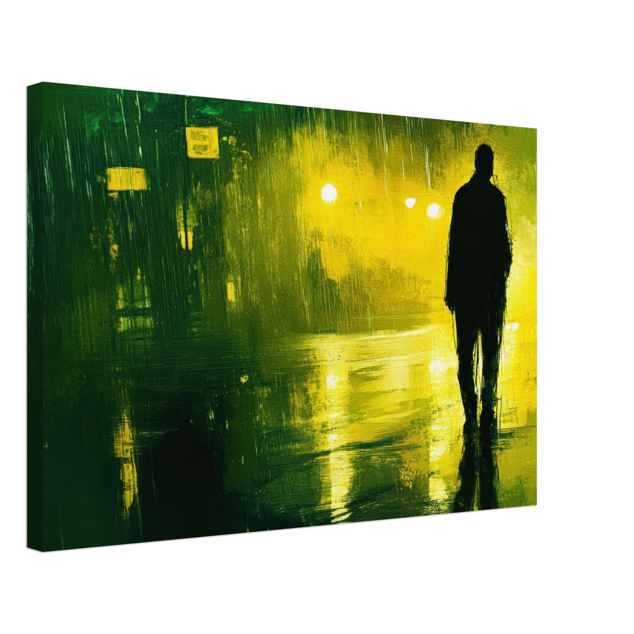 Canvas Landscape - A man walks alone in the pouring rain his figure 3 - Ai Art Force