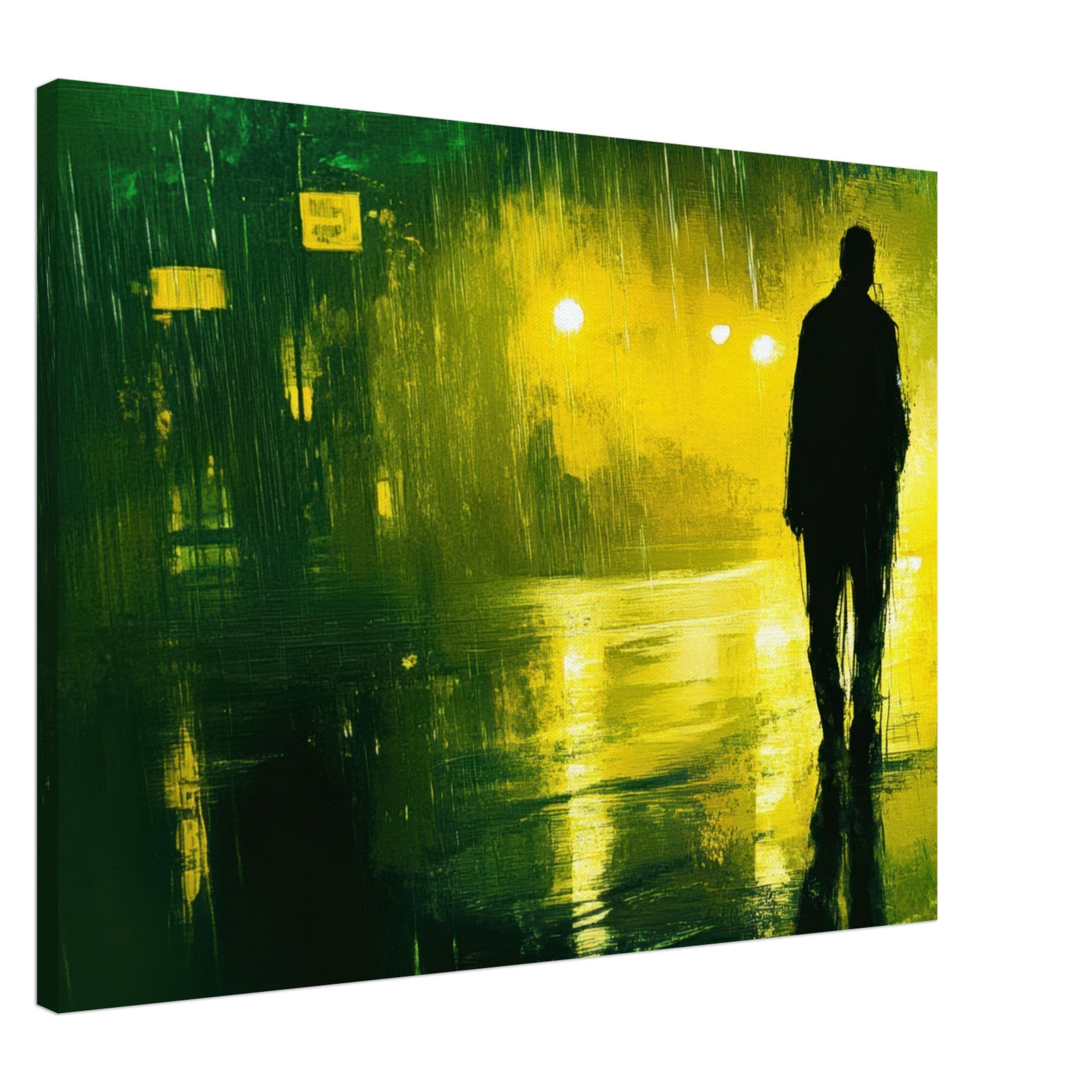 Canvas Landscape - A man walks alone in the pouring rain his figure 3 - Ai Art Force