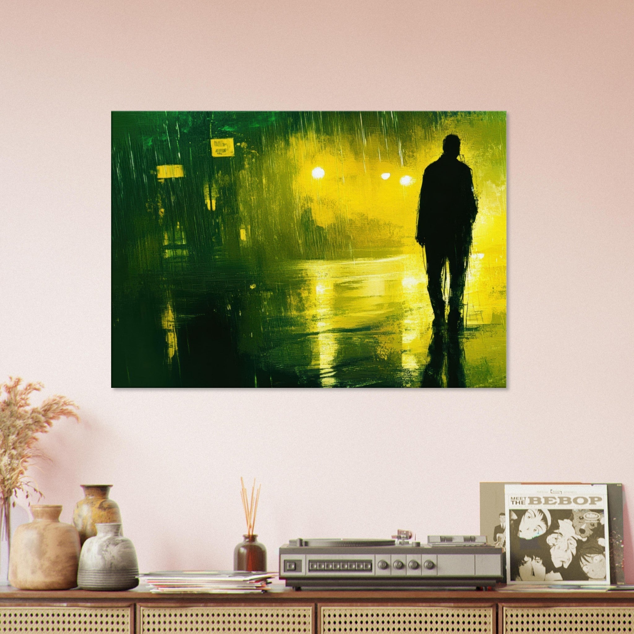 Canvas Landscape - A man walks alone in the pouring rain his figure 3 - Ai Art Force