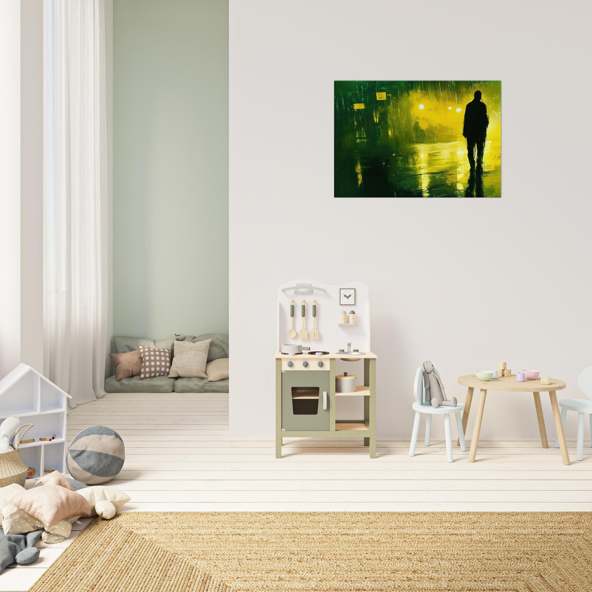 Canvas Landscape - A man walks alone in the pouring rain his figure 3 - Ai Art Force