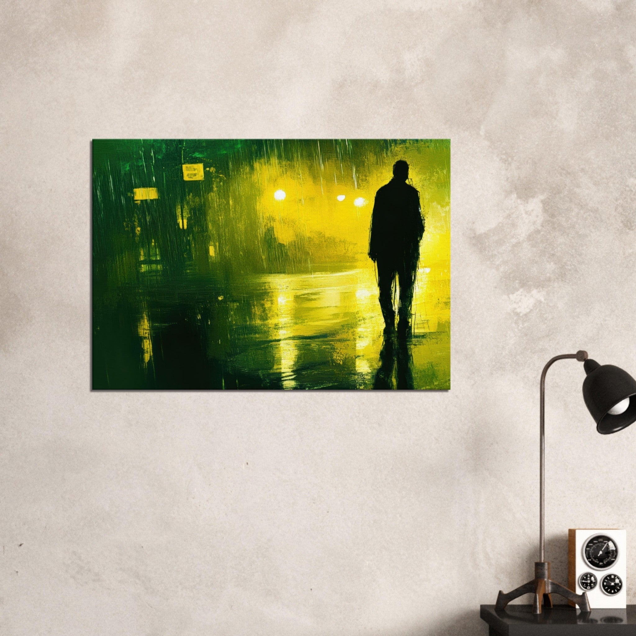 Canvas Landscape - A man walks alone in the pouring rain his figure 3 - Ai Art Force