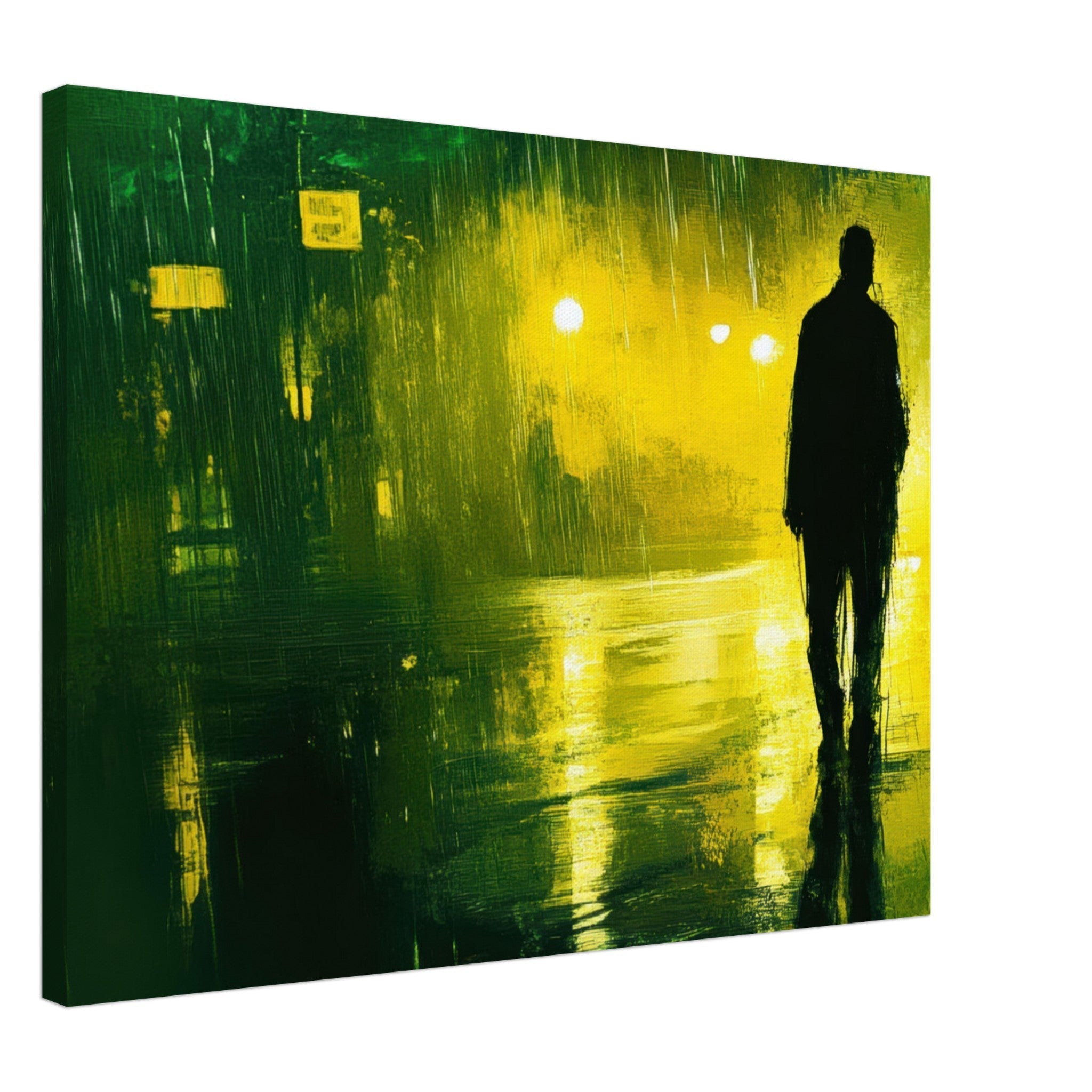 Canvas Landscape - A man walks alone in the pouring rain his figure 3 - Ai Art Force