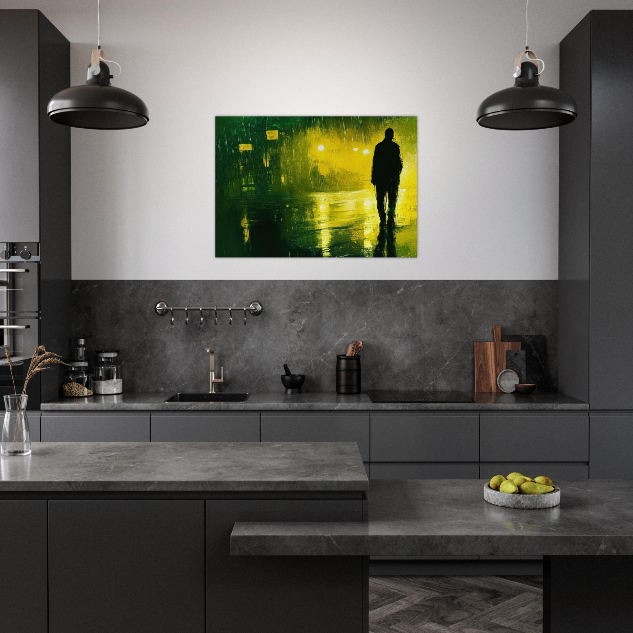 Canvas Landscape - A man walks alone in the pouring rain his figure 3 - Ai Art Force