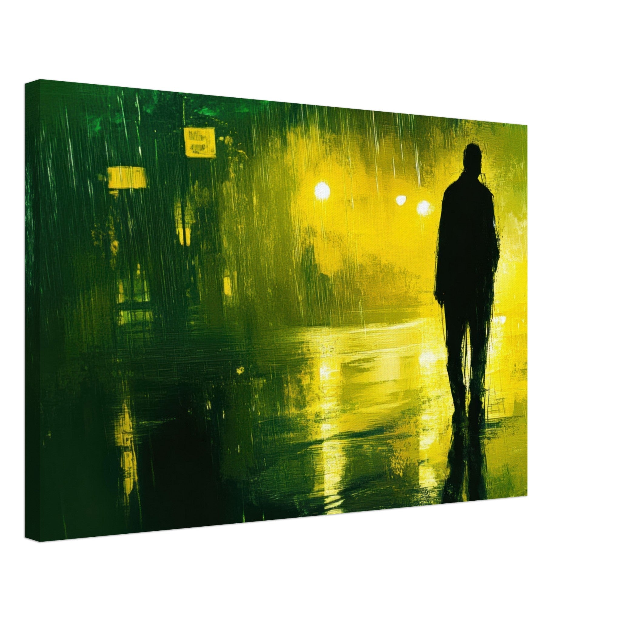 Canvas Landscape - A man walks alone in the pouring rain his figure 3 - Ai Art Force