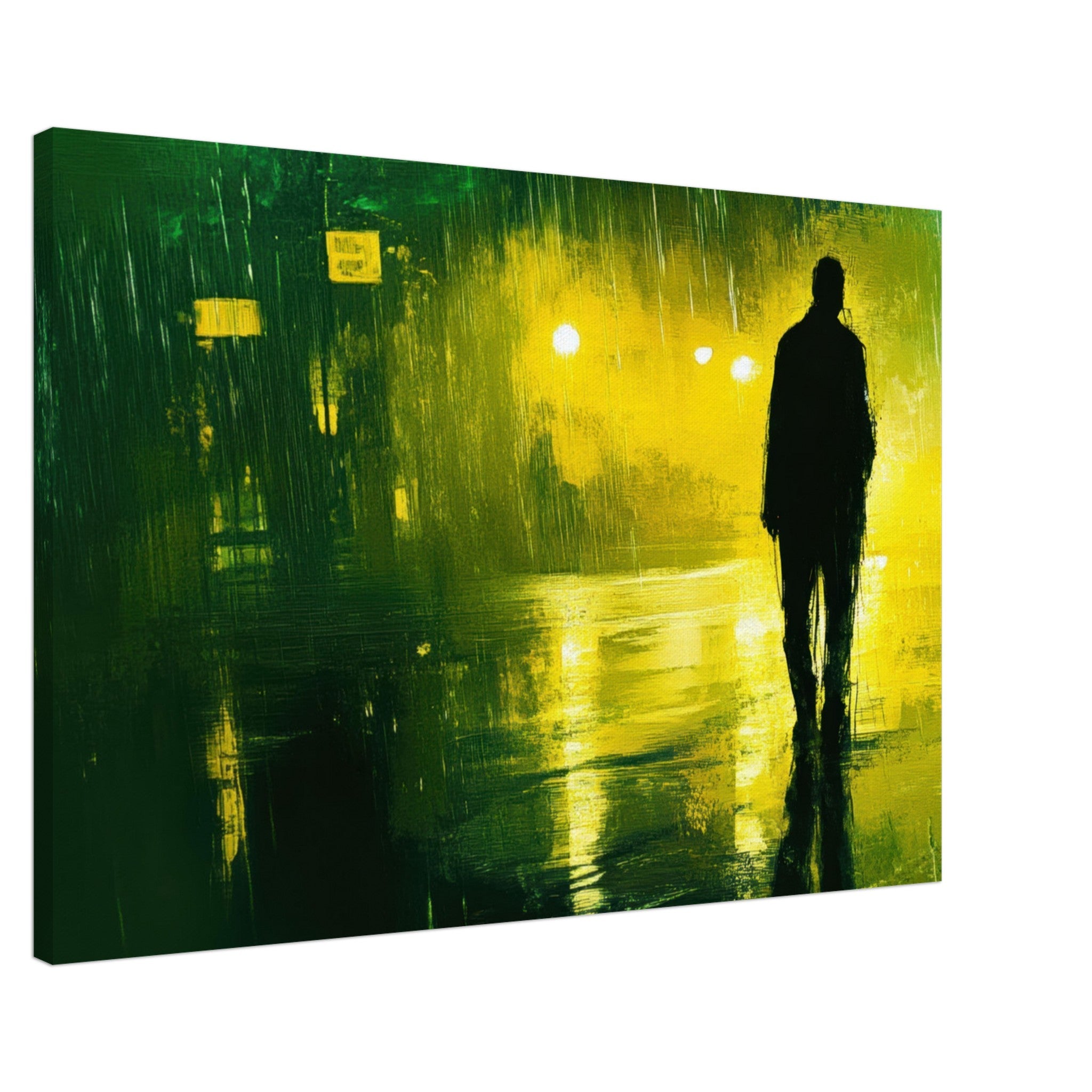 Canvas Landscape - A man walks alone in the pouring rain his figure 3 - Ai Art Force