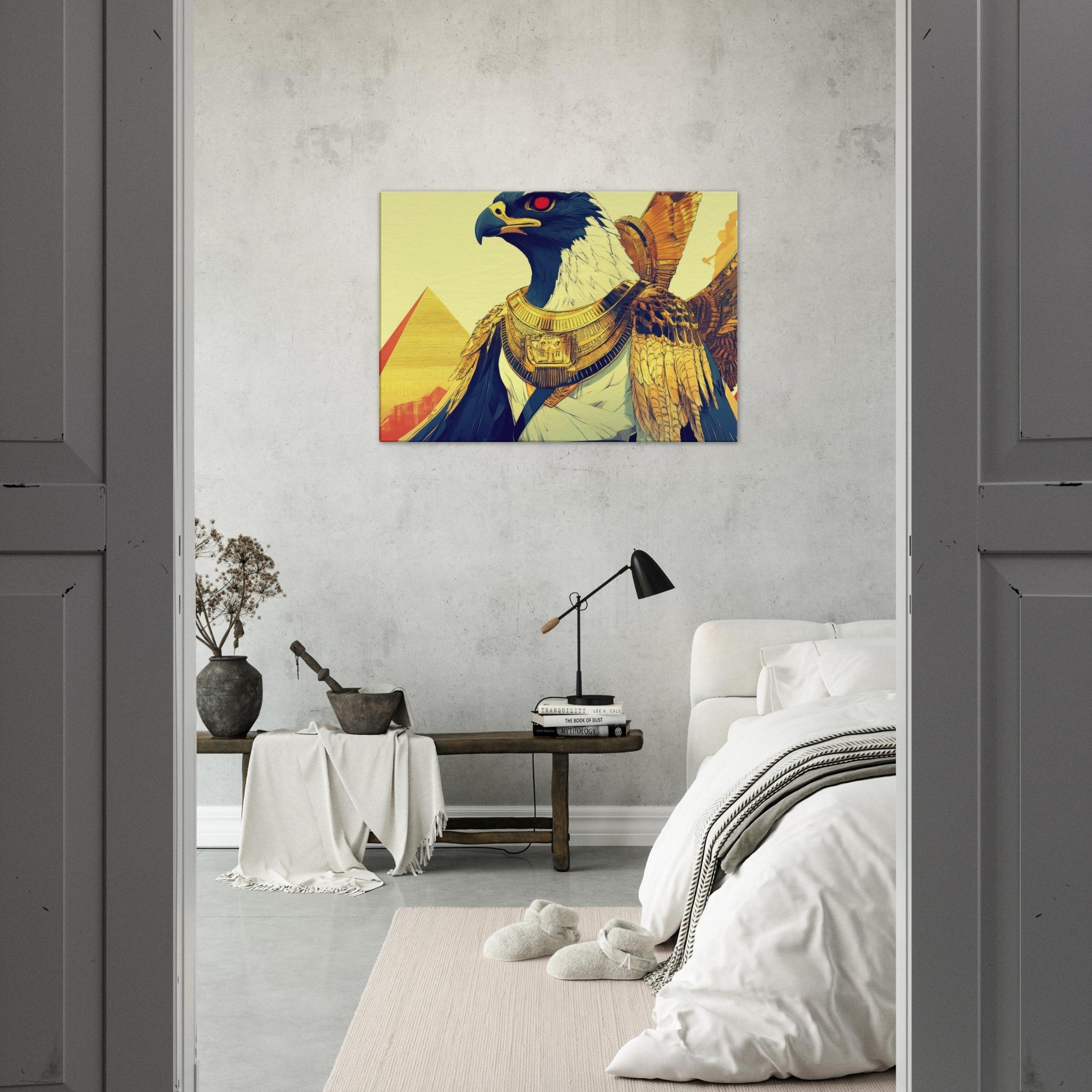Canvas Landscape - Ancient Egyptian Falcon God Horus A majestic far 3 - Shop Ai Art WebShop - Digital Art online Store