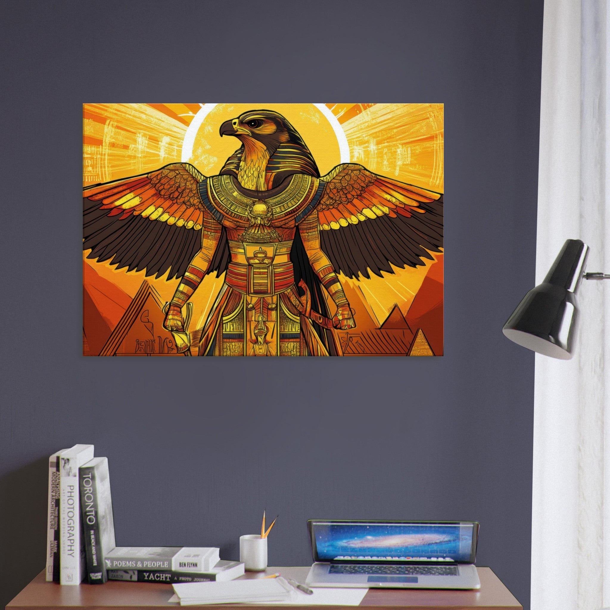 Canvas Landscape - Ancient Egyptian Falcon God Horus A majestic far 7 - Shop Ai Art WebShop - Digital Art online Store