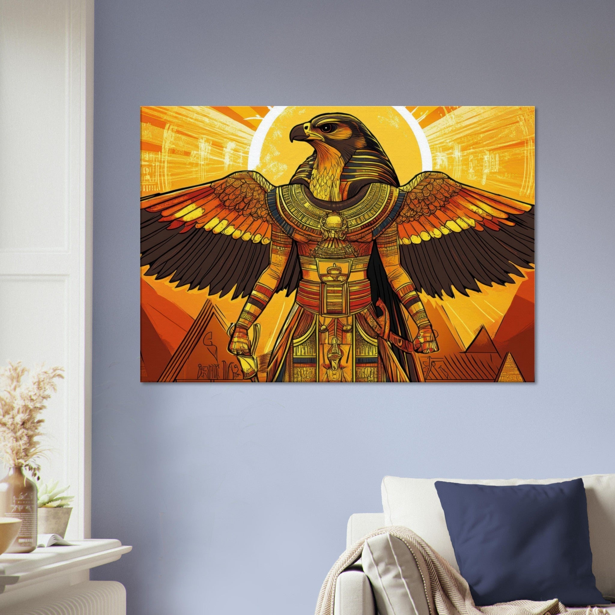 Canvas Landscape - Ancient Egyptian Falcon God Horus A majestic far 7 - Shop Ai Art WebShop - Digital Art online Store