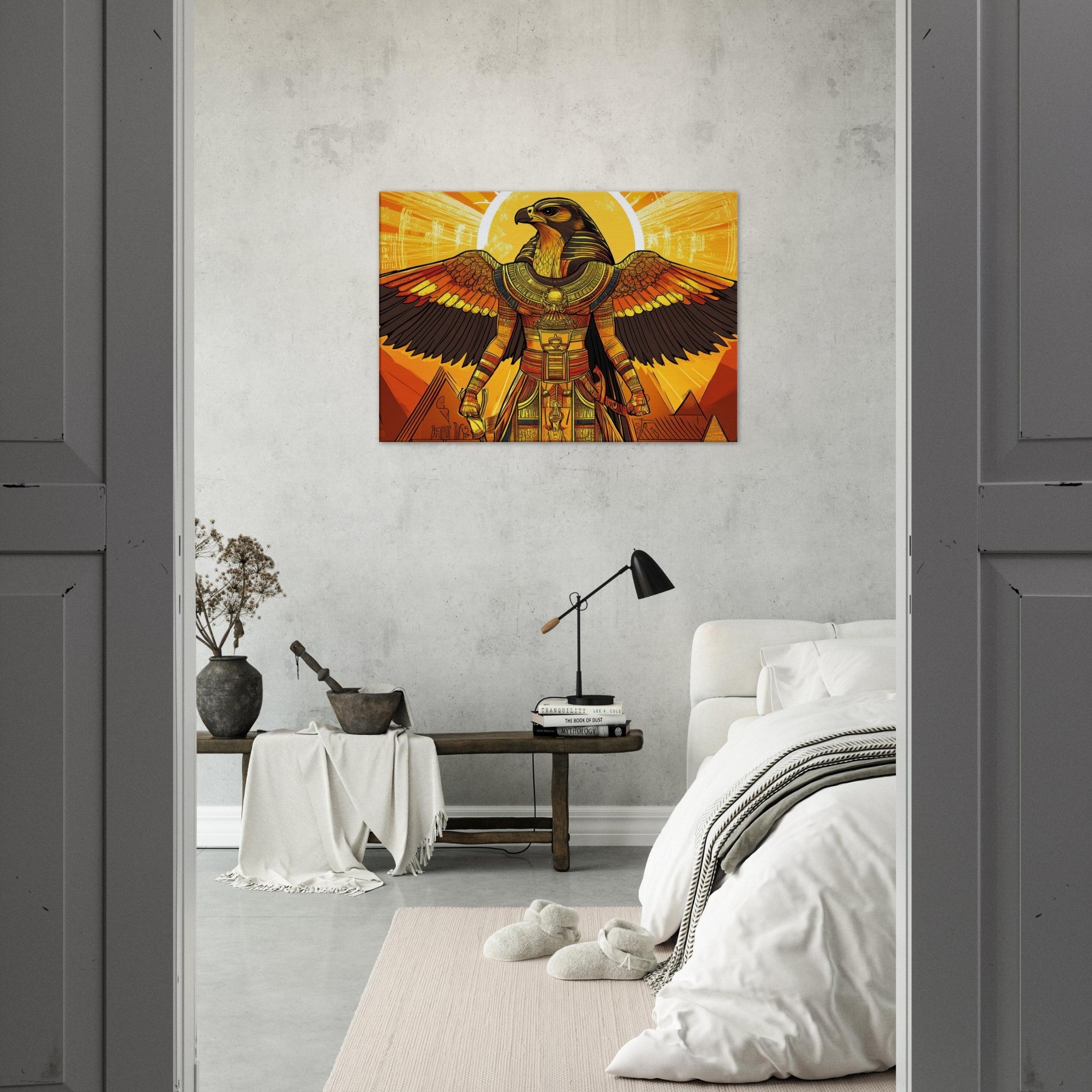 Canvas Landscape - Ancient Egyptian Falcon God Horus A majestic far 7 - Shop Ai Art WebShop - Digital Art online Store