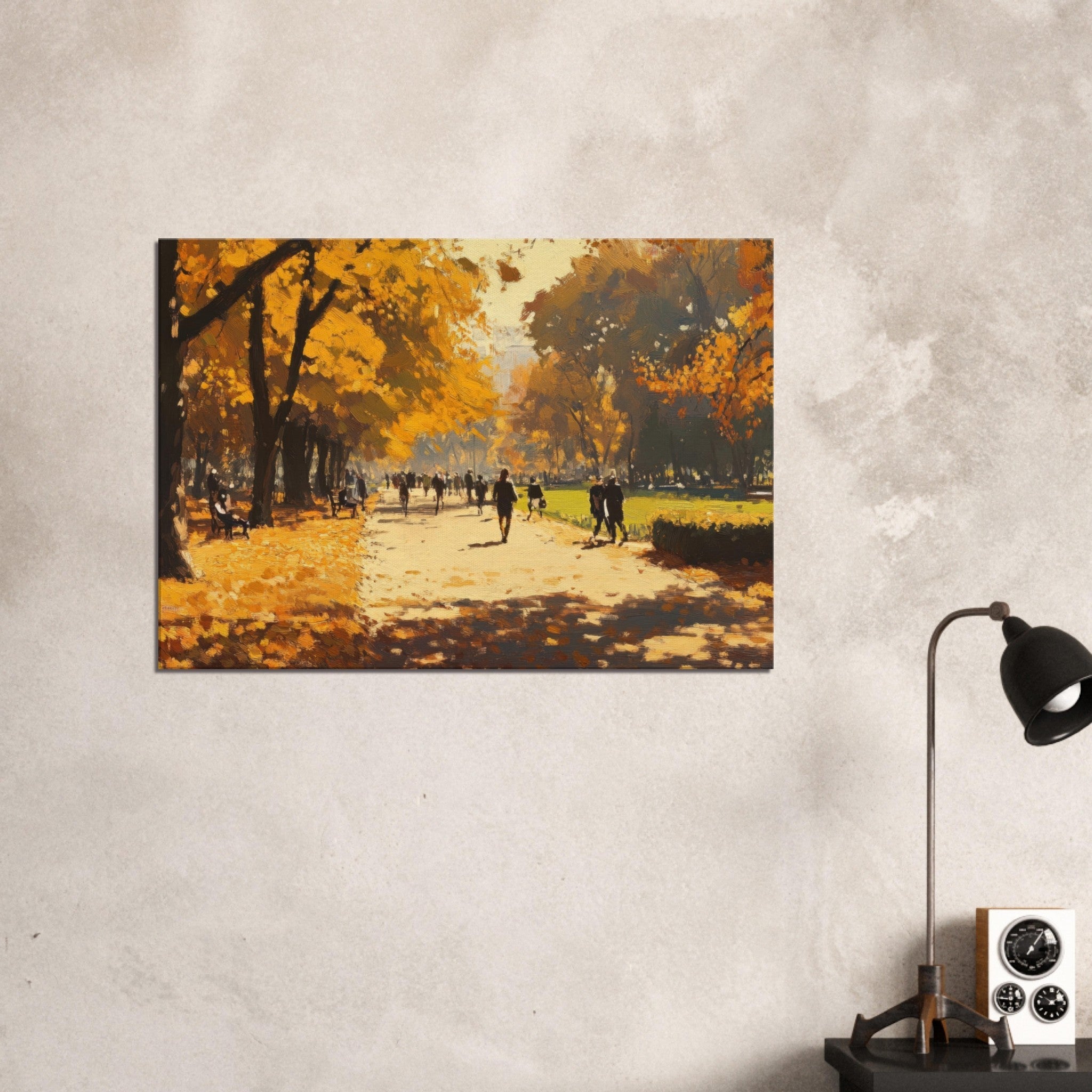 Canvas Landscape - Autumn Park with Strolling Figures A vast park 3 - Shop Ai Art WebShop - Digital Art online Store