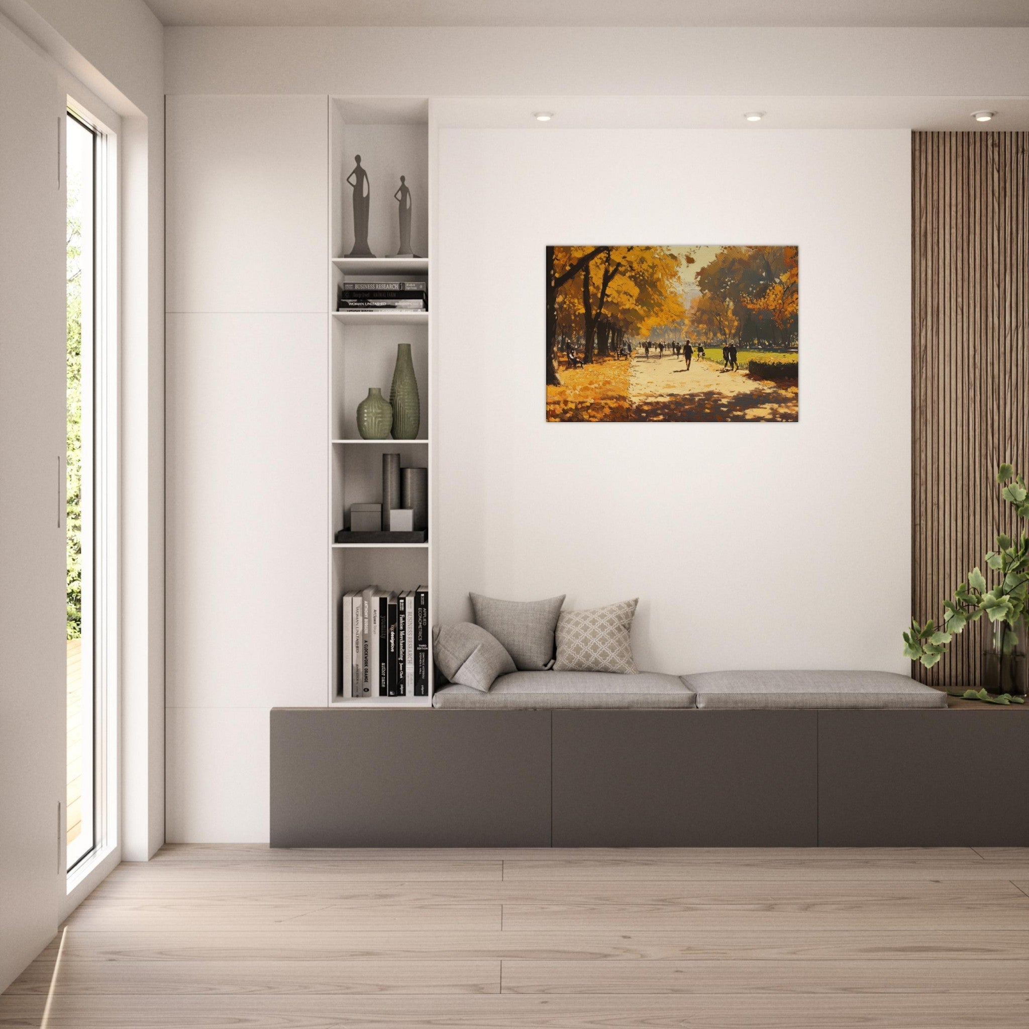 Canvas Landscape - Autumn Park with Strolling Figures A vast park 3 - Shop Ai Art WebShop - Digital Art online Store