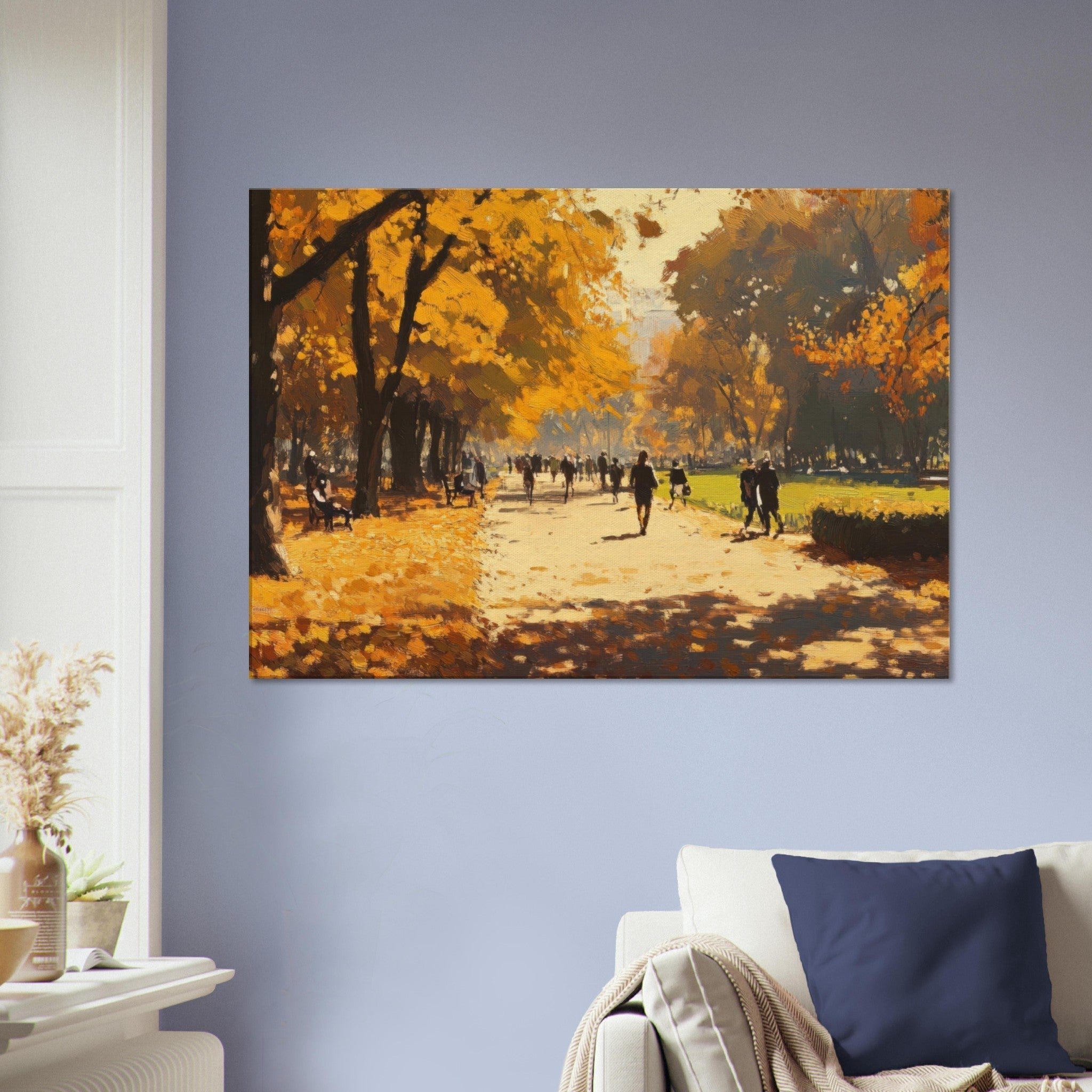 Canvas Landscape - Autumn Park with Strolling Figures A vast park 3 - Shop Ai Art WebShop - Digital Art online Store