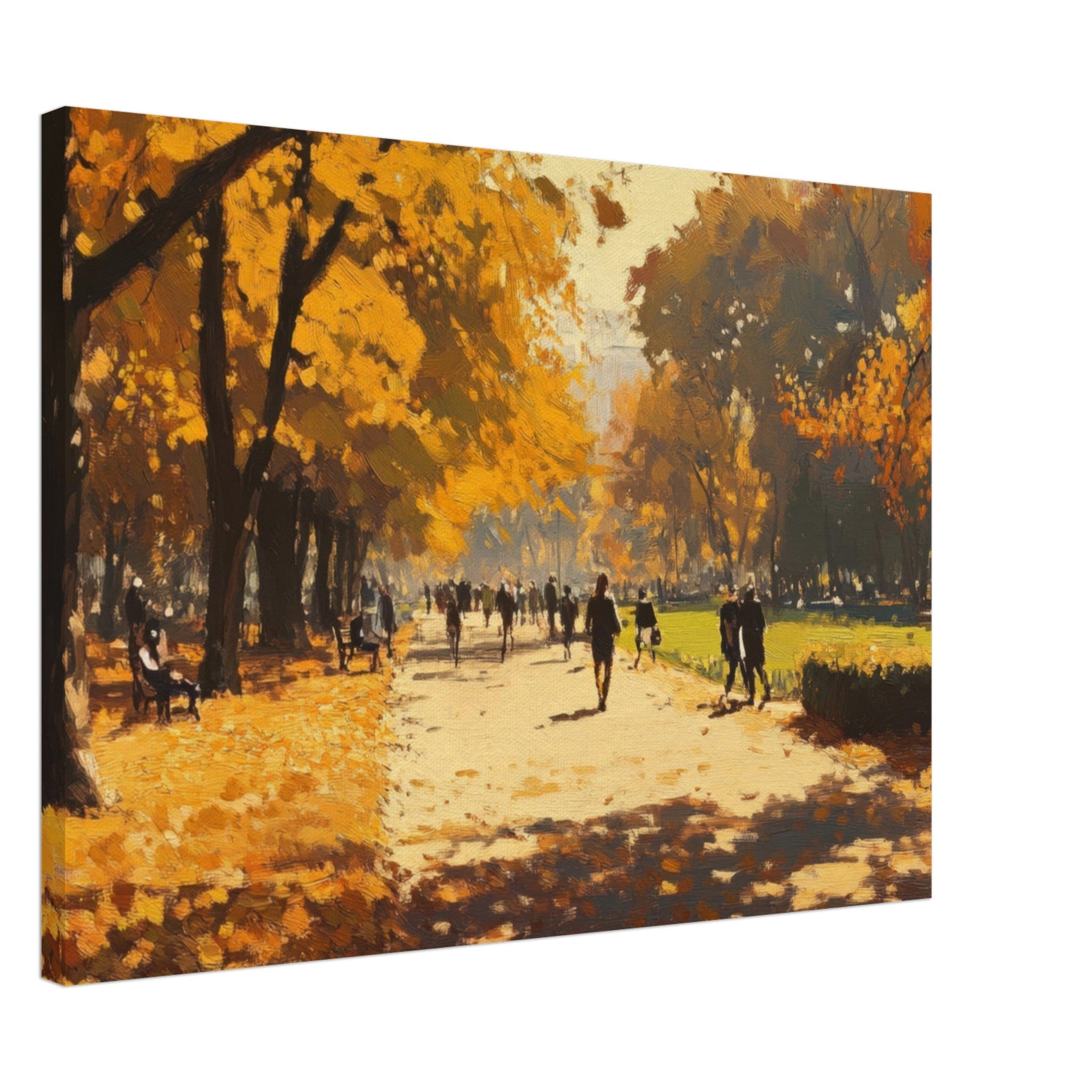 Canvas Landscape - Autumn Park with Strolling Figures A vast park 3 - Shop Ai Art WebShop - Digital Art online Store