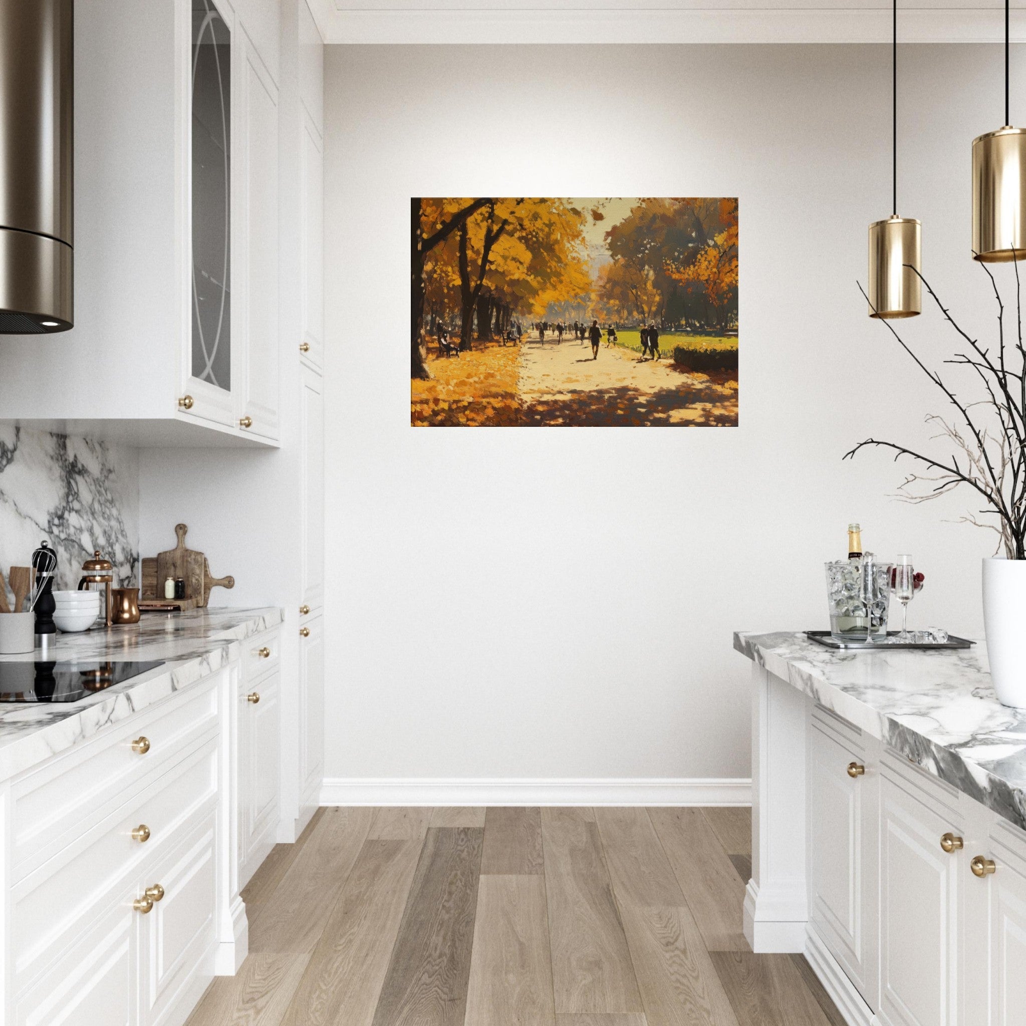 Canvas Landscape - Autumn Park with Strolling Figures A vast park 3 - Shop Ai Art WebShop - Digital Art online Store