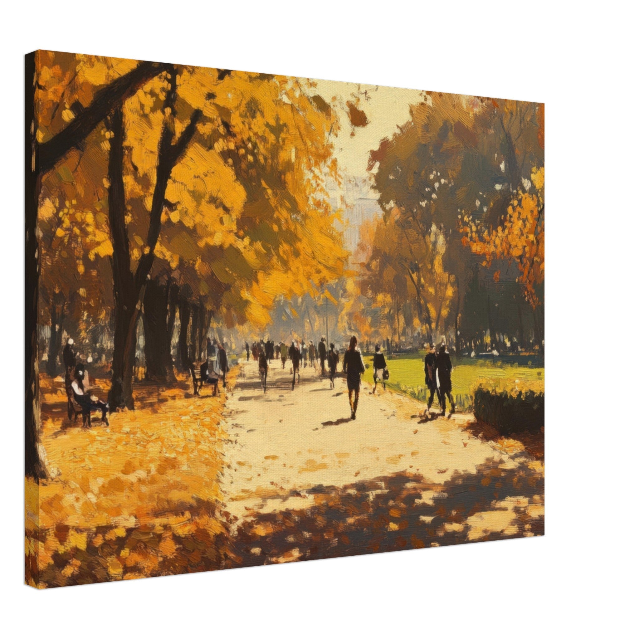 Canvas Landscape - Autumn Park with Strolling Figures A vast park 3 - Shop Ai Art WebShop - Digital Art online Store