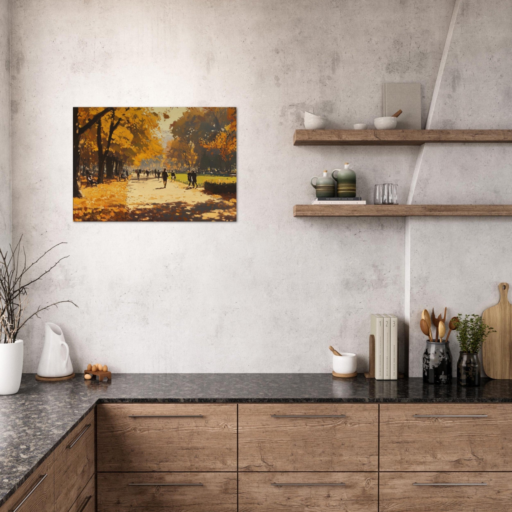 Canvas Landscape - Autumn Park with Strolling Figures A vast park 3 - Shop Ai Art WebShop - Digital Art online Store