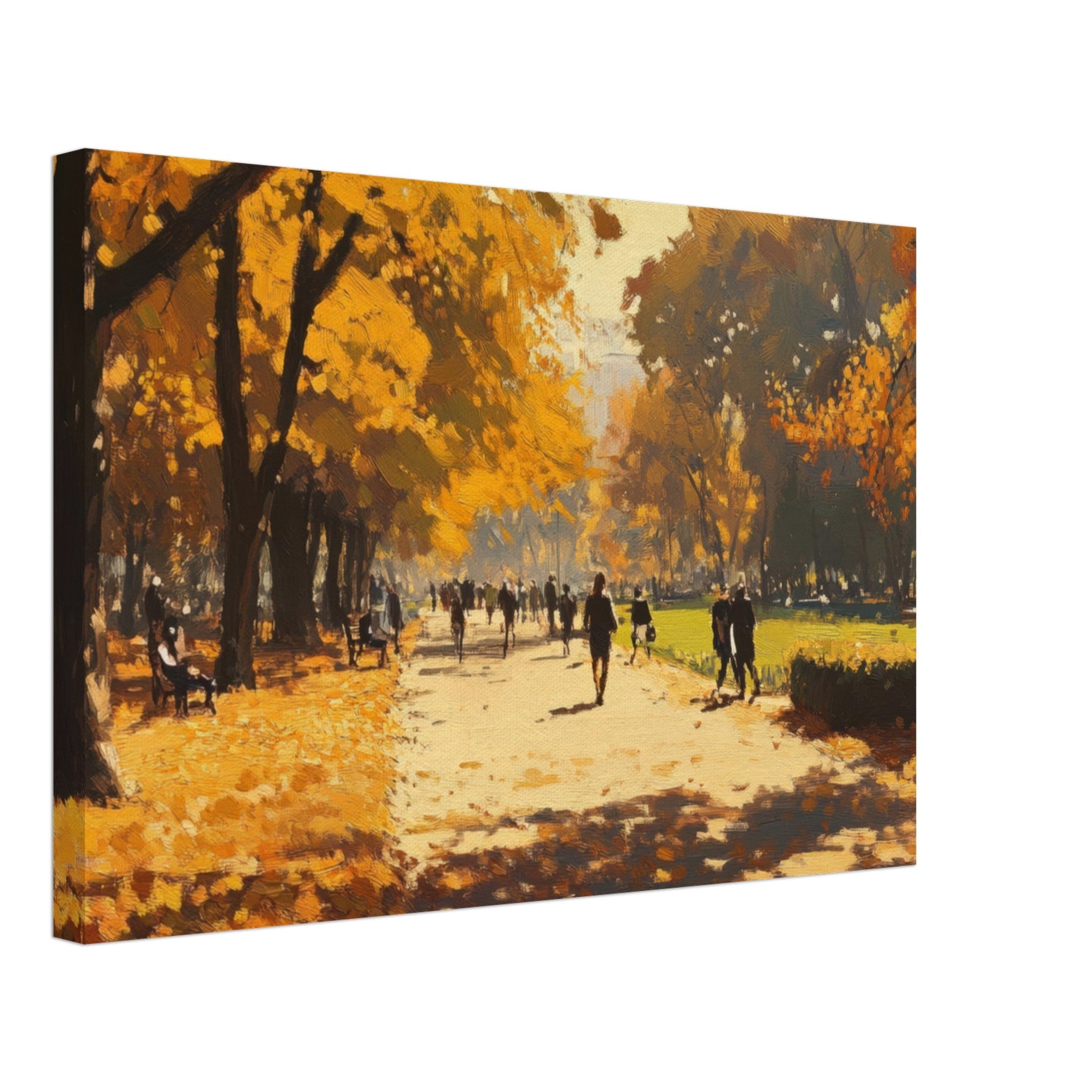 Canvas Landscape - Autumn Park with Strolling Figures A vast park 3 - Shop Ai Art WebShop - Digital Art online Store
