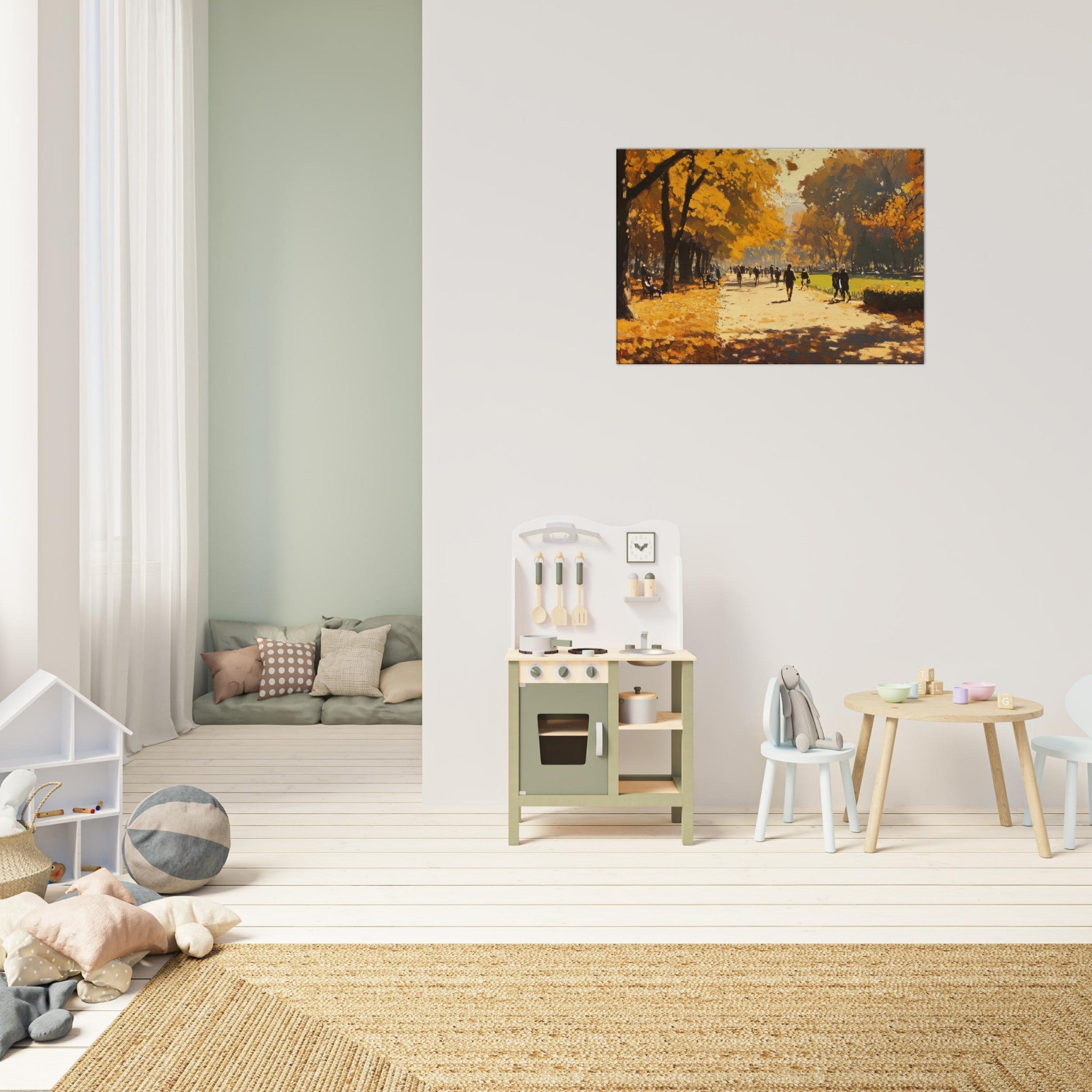 Canvas Landscape - Autumn Park with Strolling Figures A vast park 3 - Shop Ai Art WebShop - Digital Art online Store