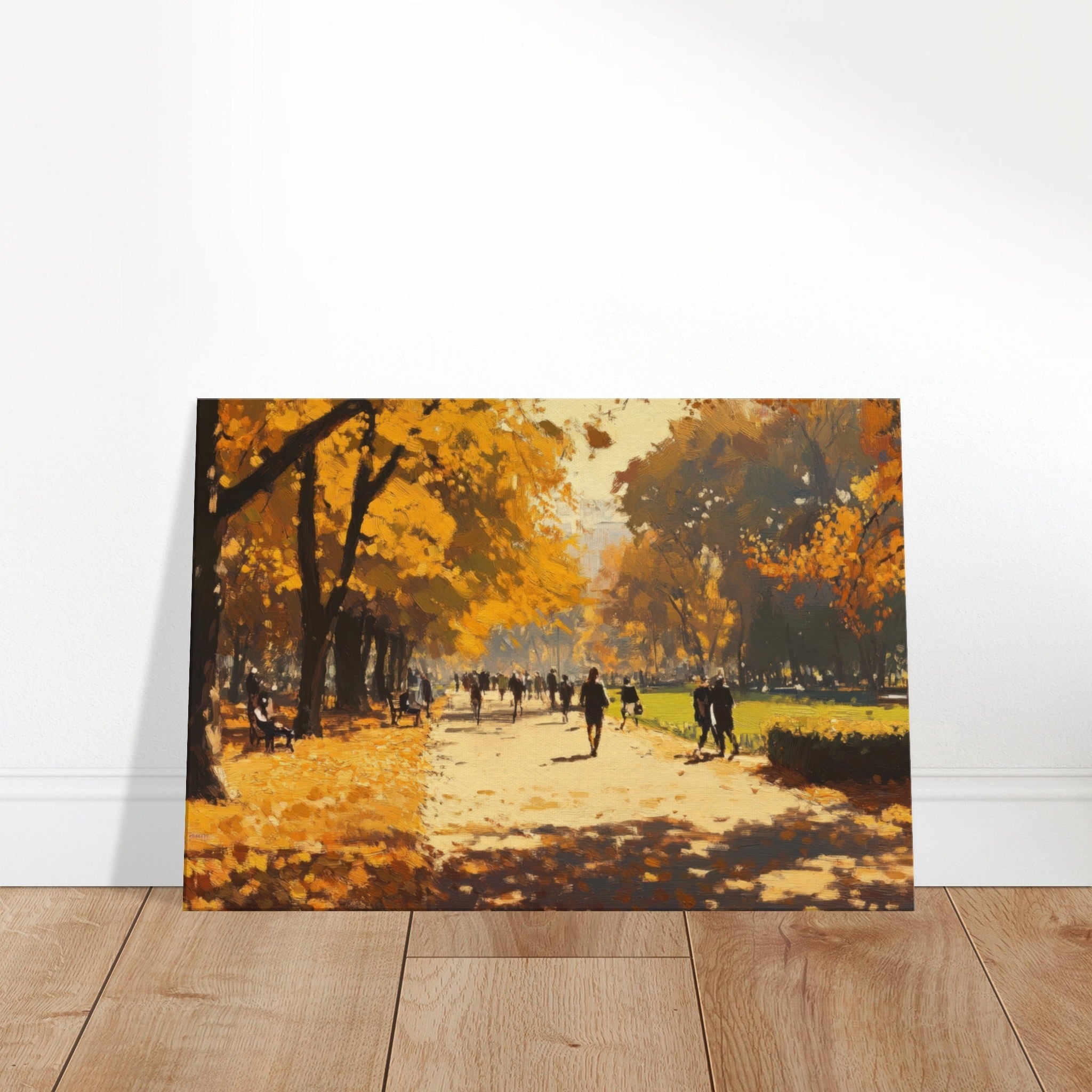 Canvas Landscape - Autumn Park with Strolling Figures A vast park 3 - Shop Ai Art WebShop - Digital Art online Store