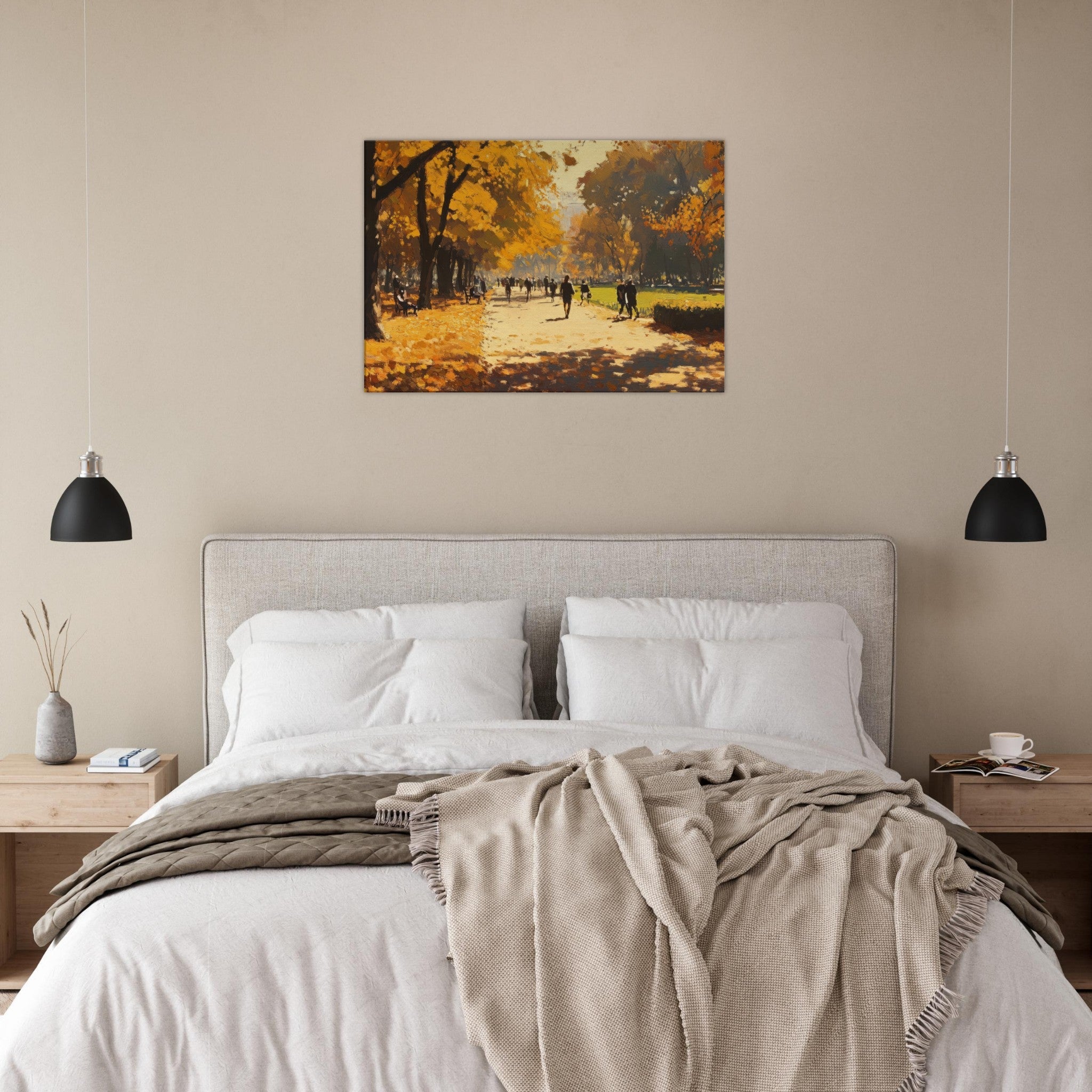 Canvas Landscape - Autumn Park with Strolling Figures A vast park 3 - Shop Ai Art WebShop - Digital Art online Store